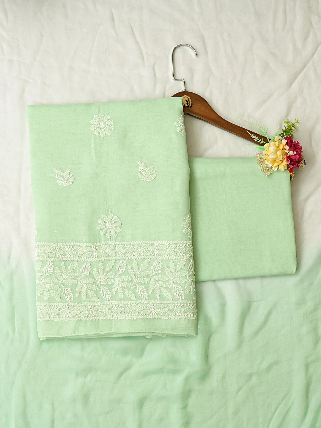 Ada Hand Embroidered Light Green Cotton Lucknowi Chikankari Unstitched Suit Piece 08A500504