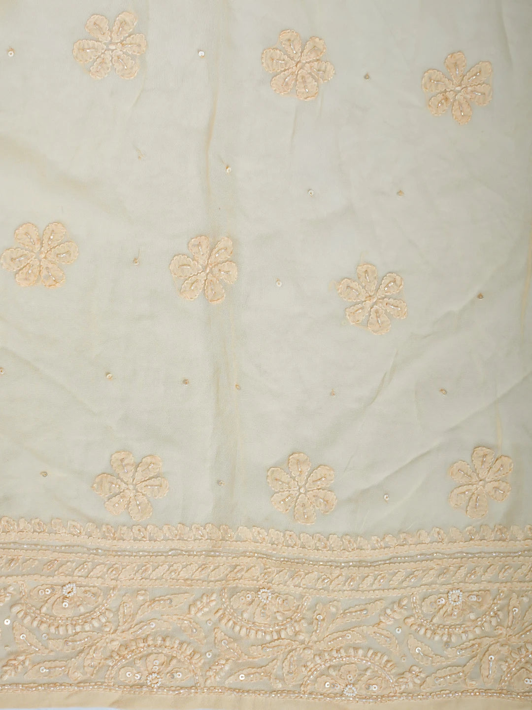 Ada Hand Embroidered Light Peach Viscose Georgette Lucknowi Chikankari Semi-Stitched Anarkali Kurta Dupatta Set With Pearl Work 01A758742