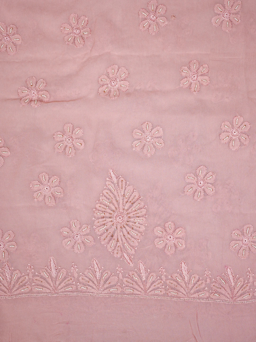 Ada Hand Embroidered Petite Peach Viscose Georgette Lucknowi Chikankari Unstitched Kurta Dupatta Set With Cutdana Work 01A354591