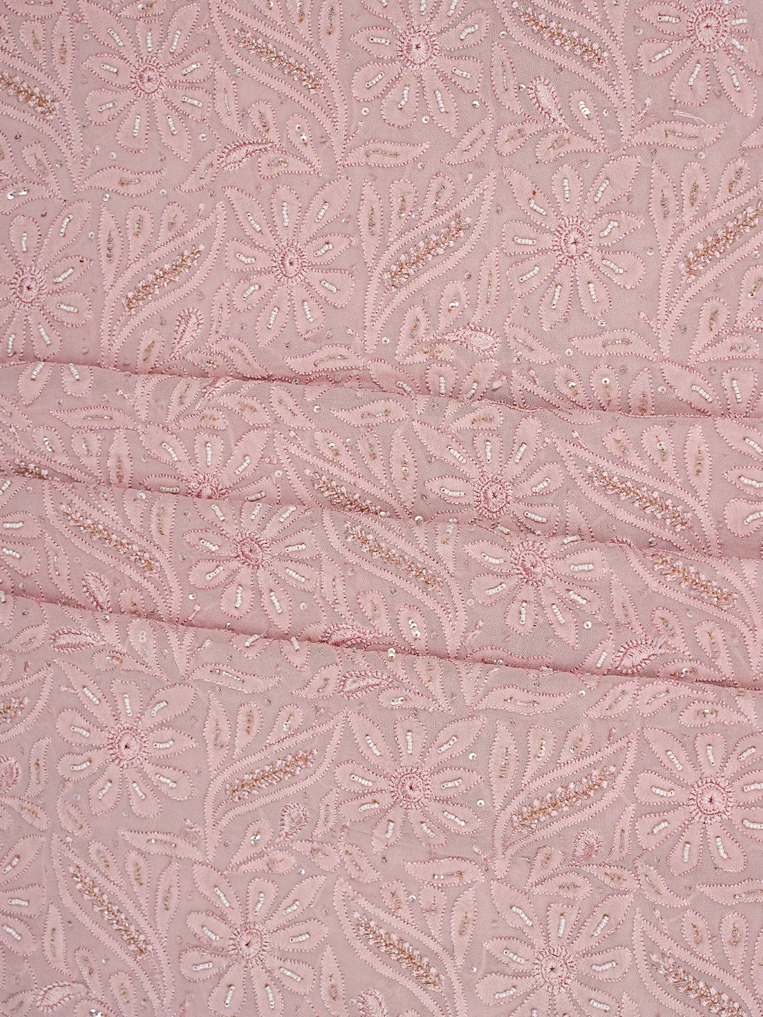 Ada Hand Embroidered Petite Peach Viscose Georgette Lucknowi Chikankari Unstitched Kurta Dupatta Set With Cutdana Work 01A354591