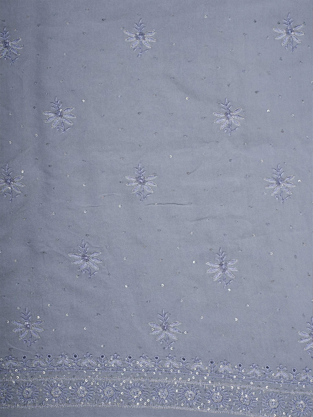 Ada Hand Embroidered Grey Pure Georgette Lucknowi Chikankari Unstitched Kurta Dupatta Set With Sequinned Work 01A592301