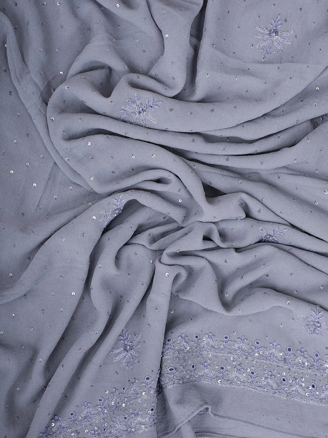 Ada Hand Embroidered Grey Pure Georgette Lucknowi Chikankari Unstitched Kurta Dupatta Set With Sequinned Work 01A592301
