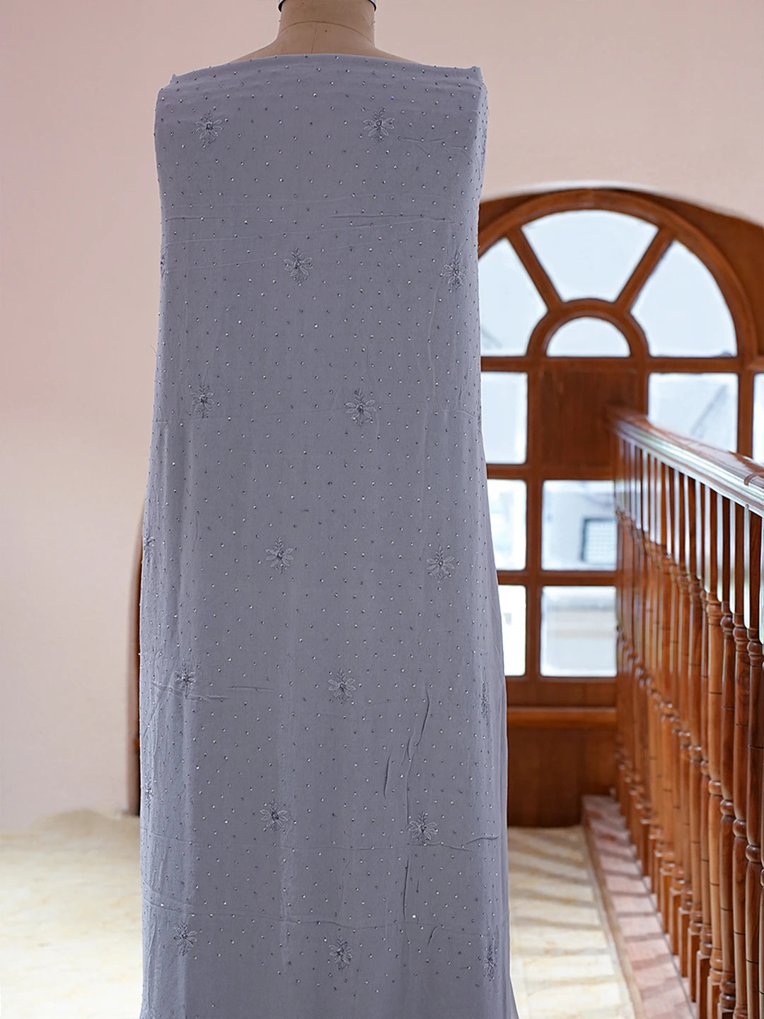 Ada Hand Embroidered Grey Pure Georgette Lucknowi Chikankari Unstitched Kurta Dupatta Set With Sequinned Work 01A592301