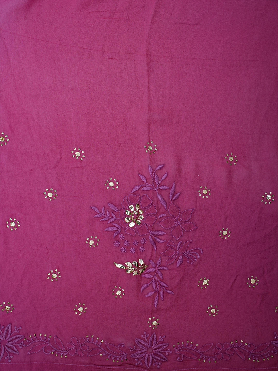 Ada Hand Embroidered Respberry Rose Pink Pure Georgette Lucknowi Chikankari Semi-Stitched Anarkali Kurta Dupatta Set With Mukaish Work 01A379290