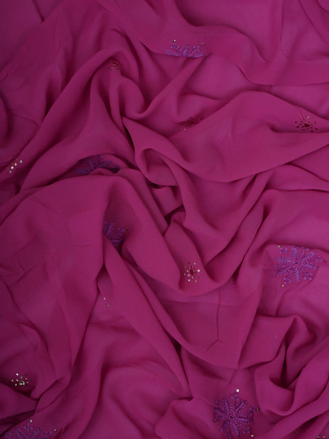 Ada Hand Embroidered Respberry Rose Pink Pure Georgette Lucknowi Chikankari Semi-Stitched Anarkali Kurta Dupatta Set With Mukaish Work 01A379290