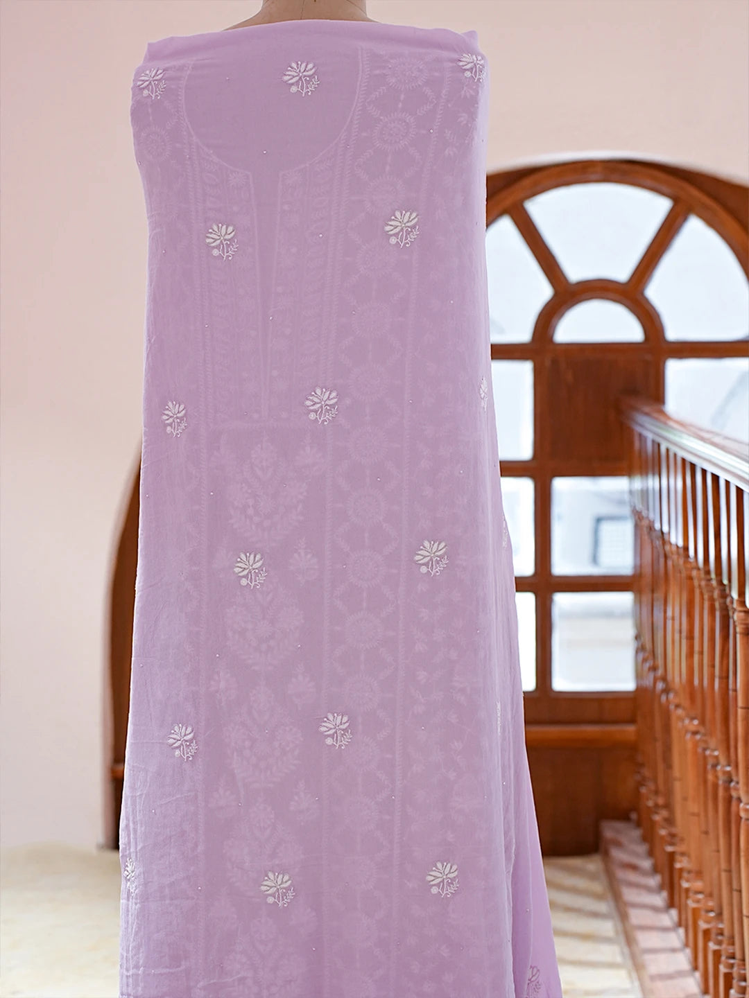 Ada Hand Embroidered Lavender Pure Georgette Lucknowi Chikankari Unstitched Kurta Dupatta Set With Cutdana Work 01A741629
