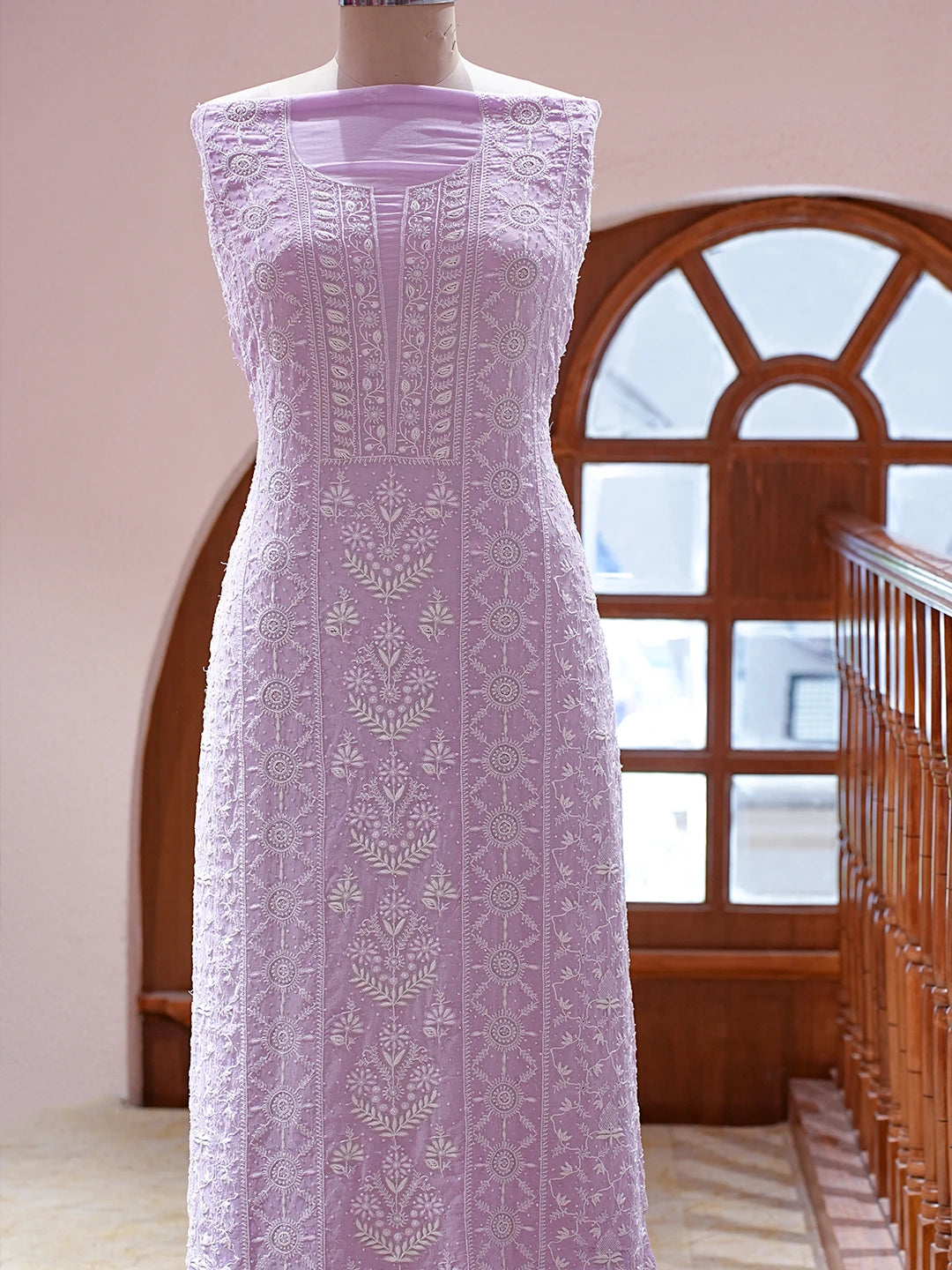 Ada Hand Embroidered Lavender Pure Georgette Lucknowi Chikankari Unstitched Kurta Dupatta Set With Cutdana Work 01A741629