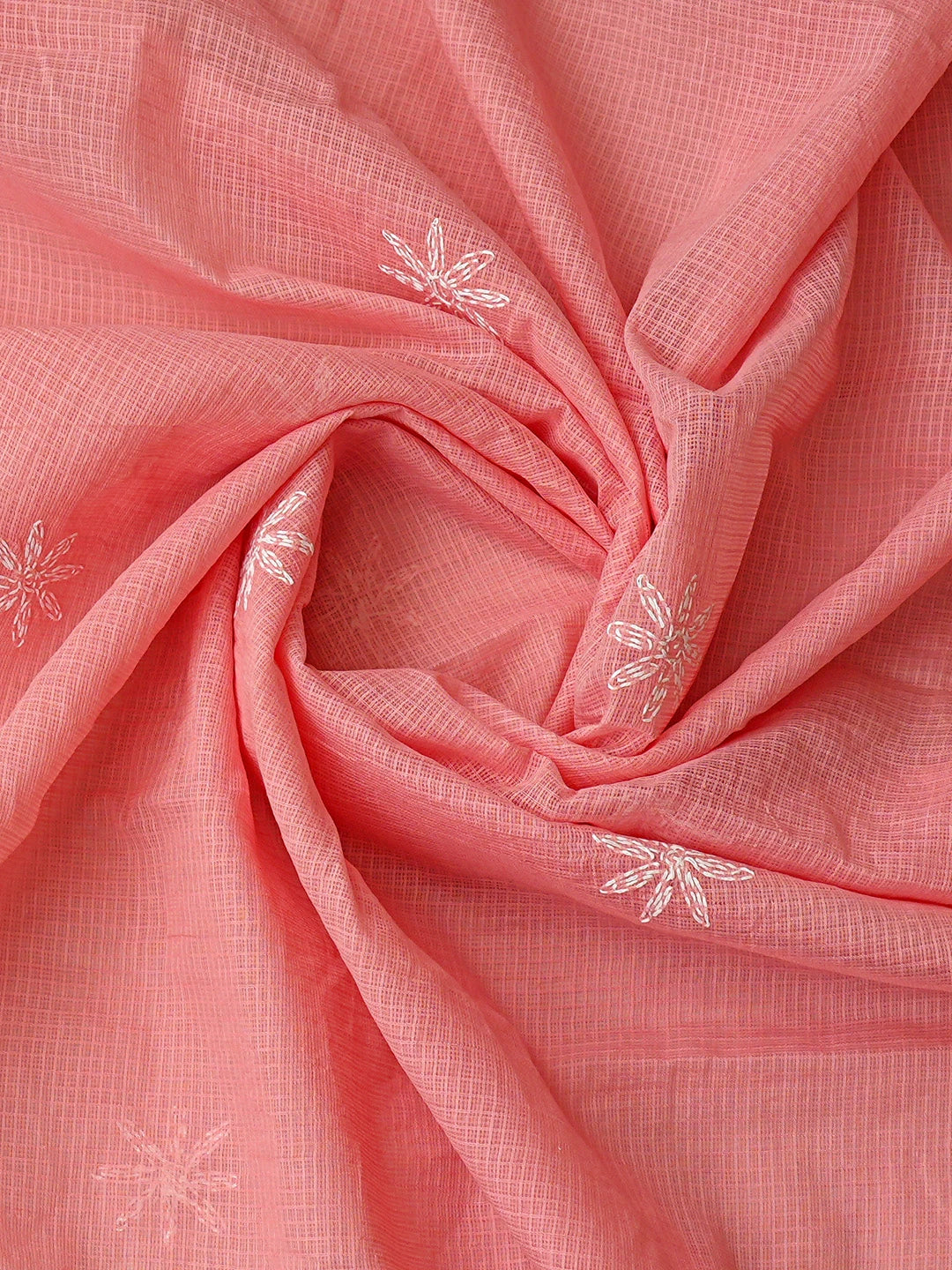 Ada Hand Embroidered Peach Kota Lucknowi Chikankari Unstitched Kurta Dupatta Set 01A751349