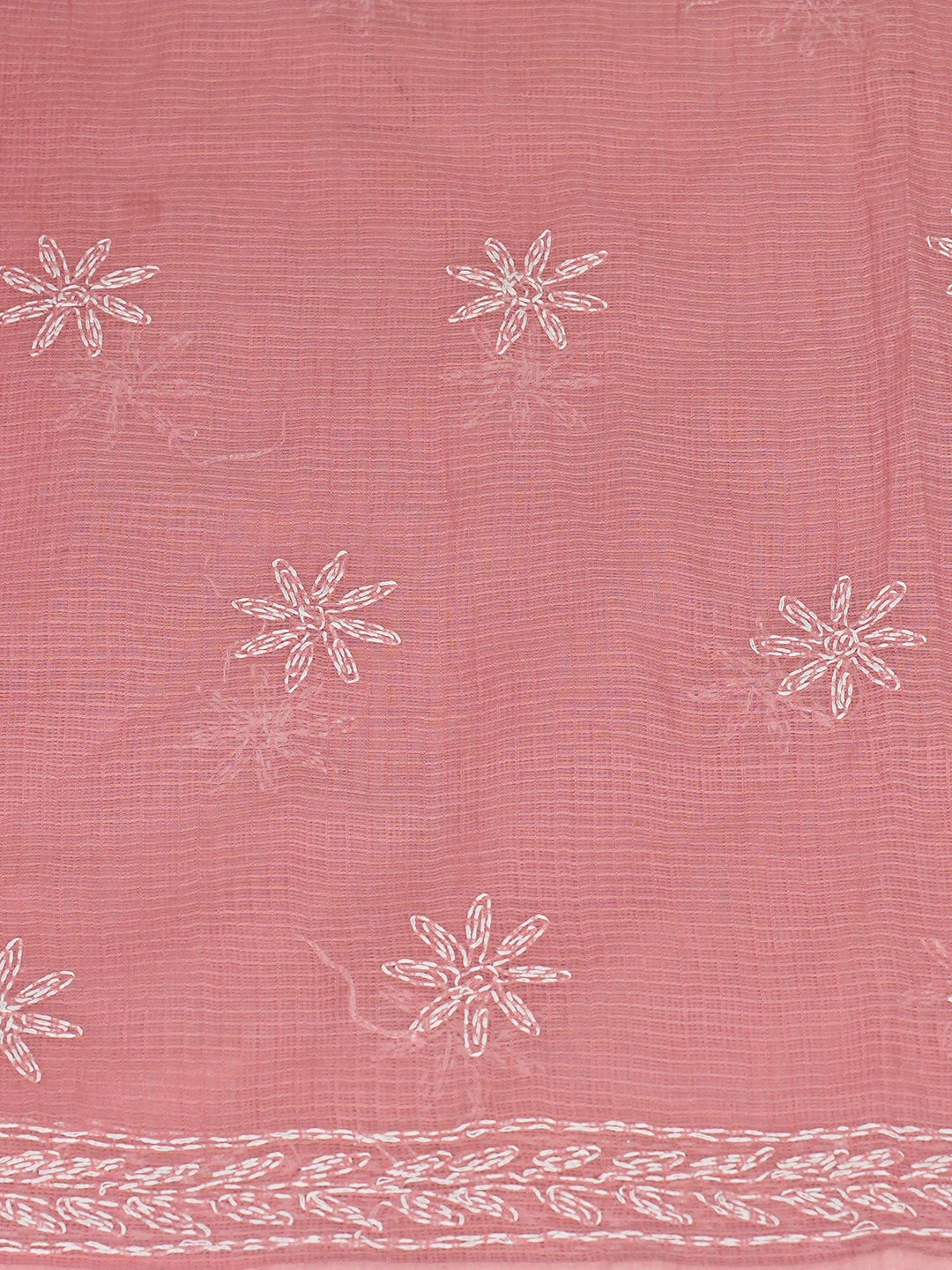 Ada Hand Embroidered Peach Kota Lucknowi Chikankari Unstitched Kurta Dupatta Set 01A751349