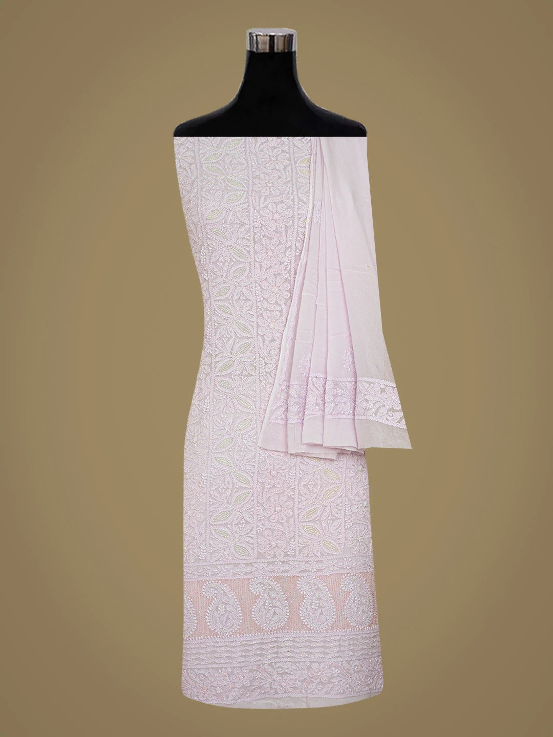 Ada Hand Embroidered Lavender Viscose Georgette Lucknowi Chikankari Unstitched Kurta Dupatta Set With Cutdana Work 01A784864