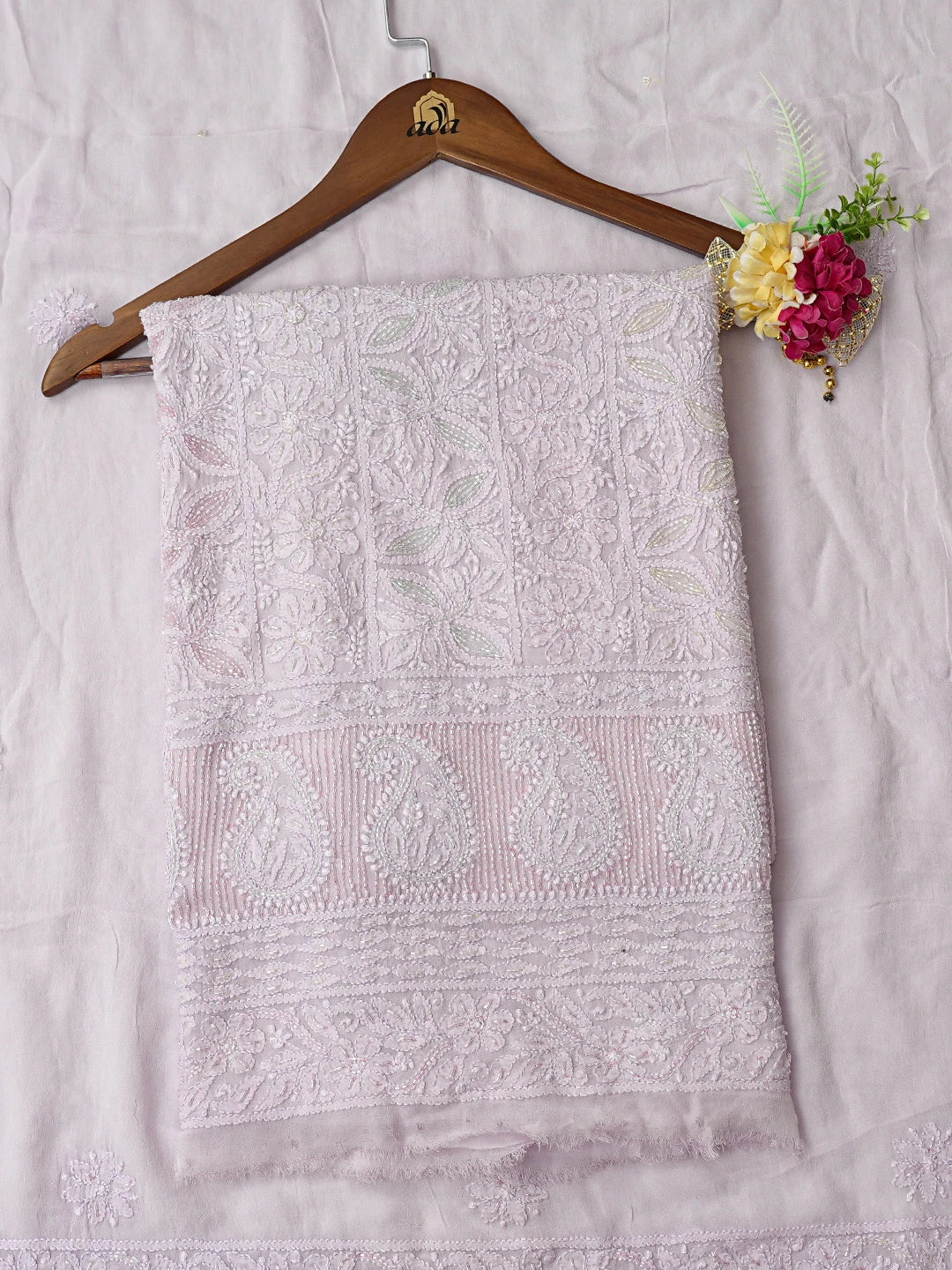 Ada Hand Embroidered Lavender Viscose Georgette Lucknowi Chikankari Unstitched Kurta Dupatta Set With Cutdana Work 01A784864