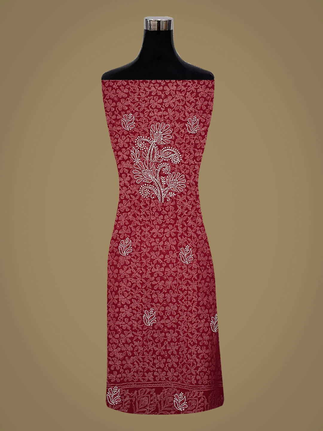 Ada Hand Embroidered Maroon Georgette Lucknowi Chikankari Unstitched Kurta Dupatta Set With Pearl Work 01A663095