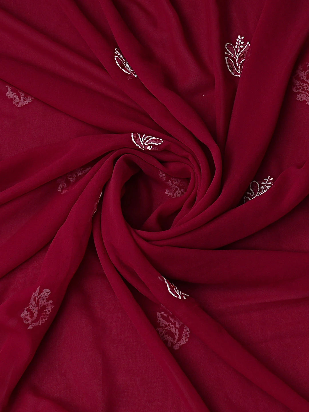 Ada Hand Embroidered Maroon Georgette Lucknowi Chikankari Unstitched Kurta Dupatta Set With Pearl Work 01A663095
