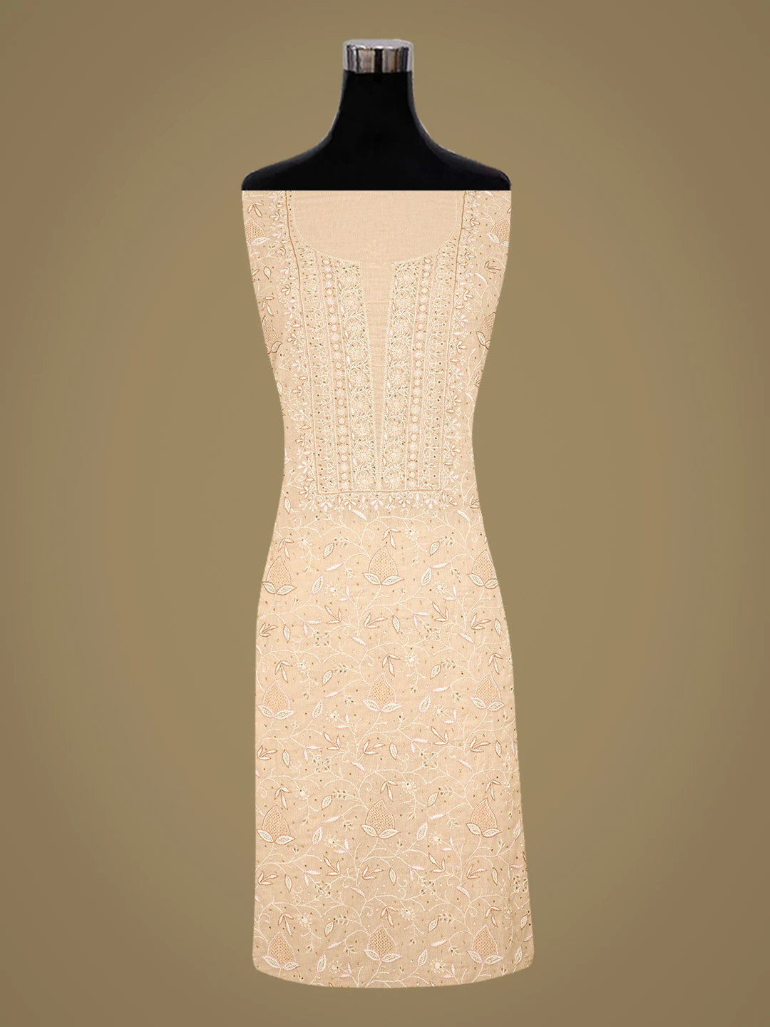 Ada Hand Embroidered Peach Cotton Lucknowi Chikankari Unstitched Kurta Dupatta Set With Pearl Work 01A307752
