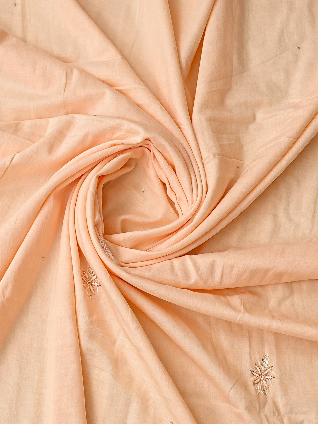 Ada Hand Embroidered Peach Cotton Lucknowi Chikankari Unstitched Kurta Dupatta Set With Pearl Work 01A307752