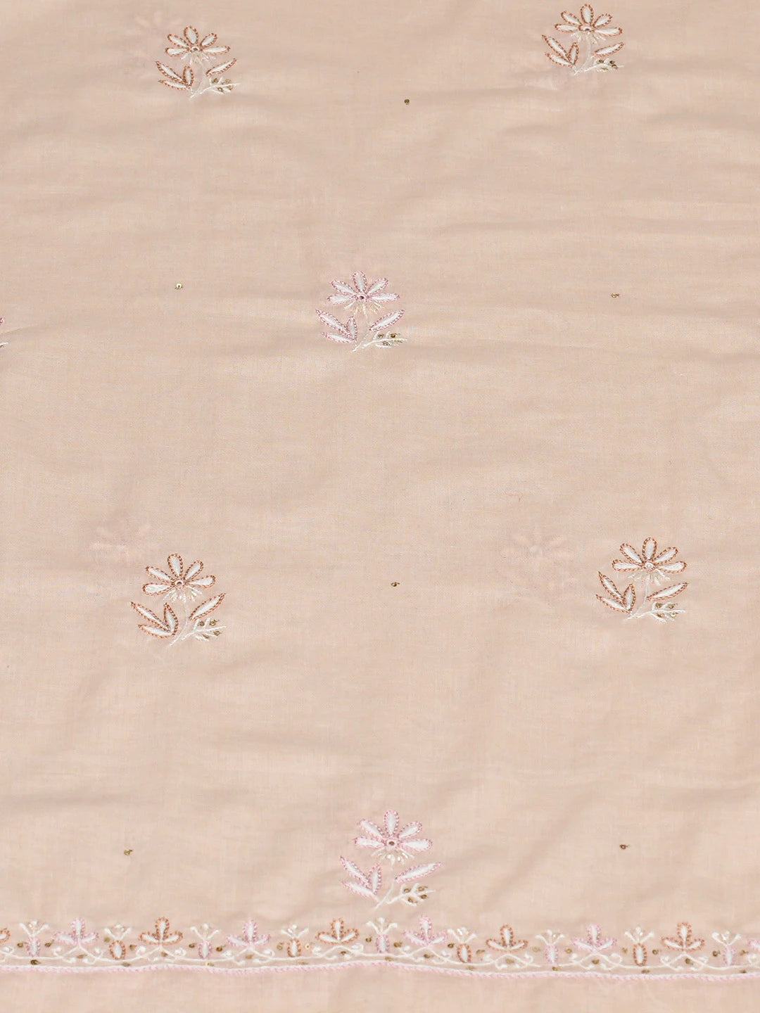 Ada Hand Embroidered Peach Cotton Lucknowi Chikankari Unstitched Kurta Dupatta Set With Pearl Work 01A307752