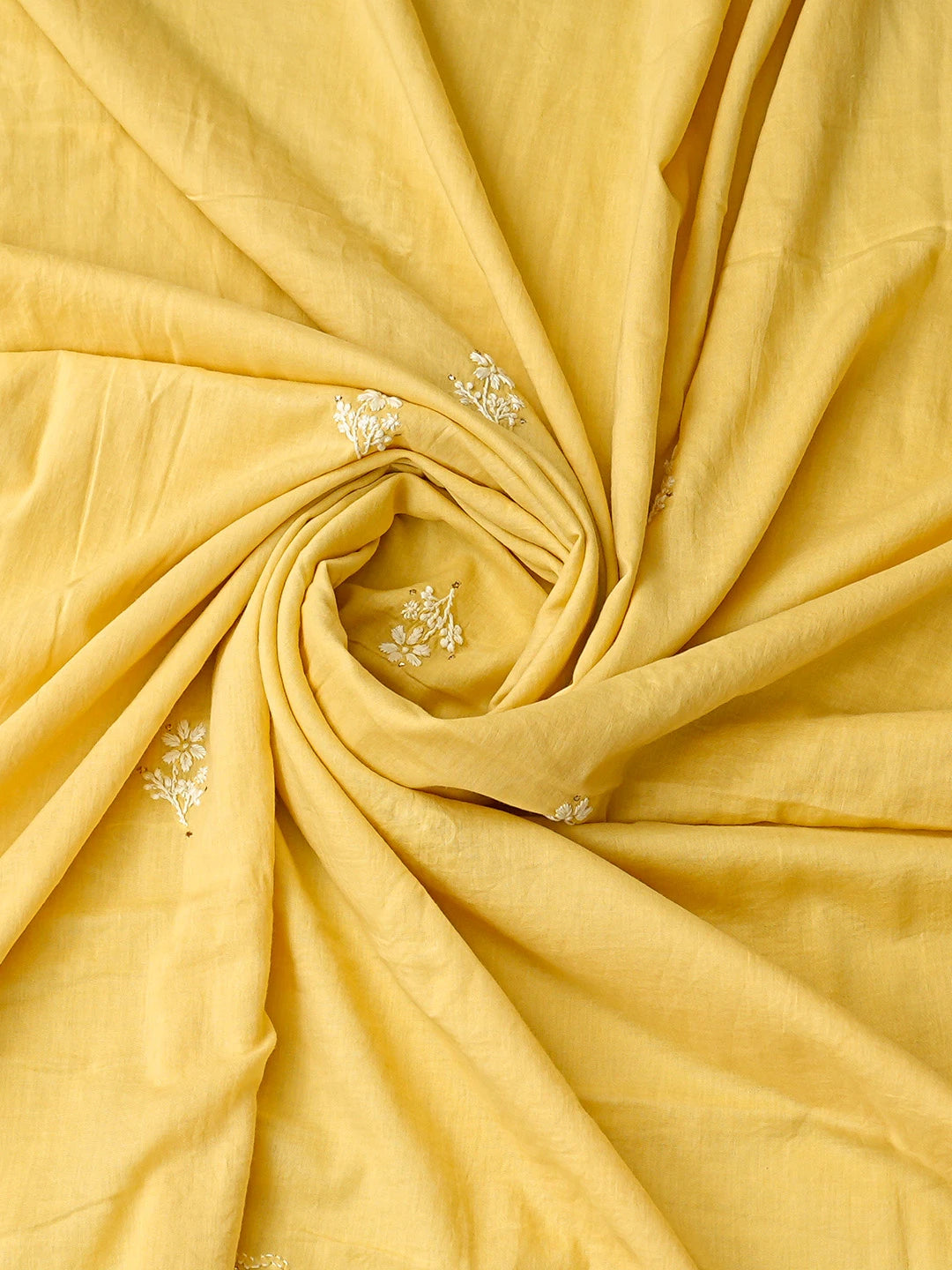 Ada Hand Embroidered Yellow Cotton Lucknowi Chikankari Unstitched Kurta Dupatta Set With Muqaish Work 01A760416