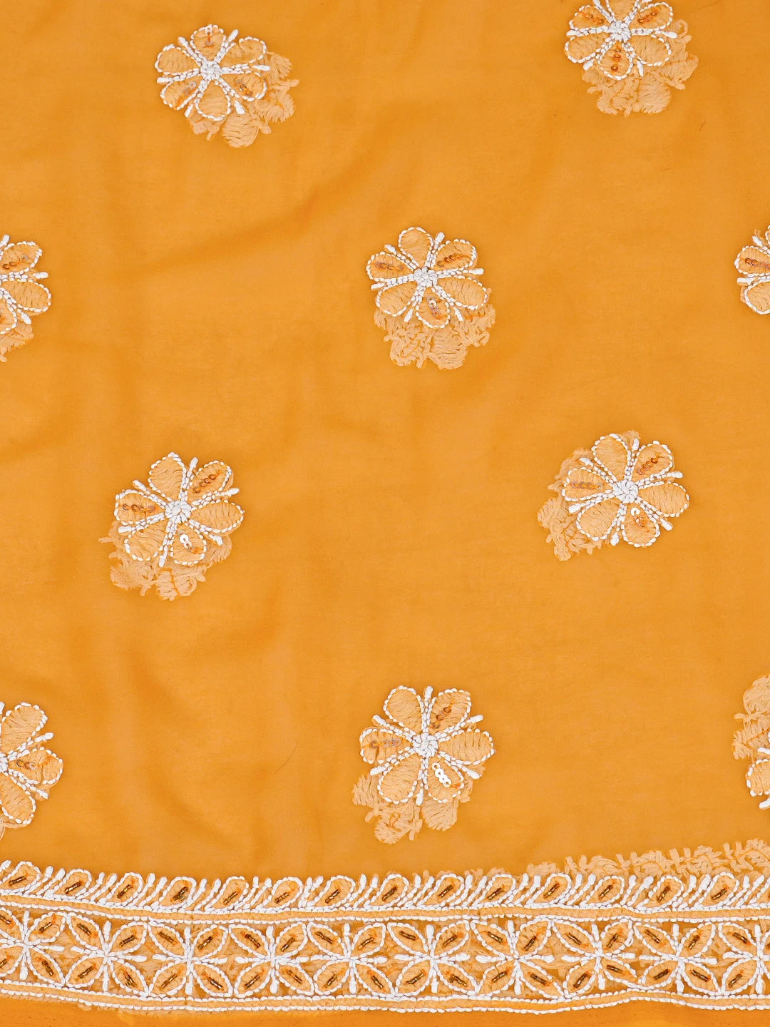 Ada Hand Embroidered Mustard Georgette Lucknowi Chikankari Unstitched Suit Piece With Cutdana Work 01A424611