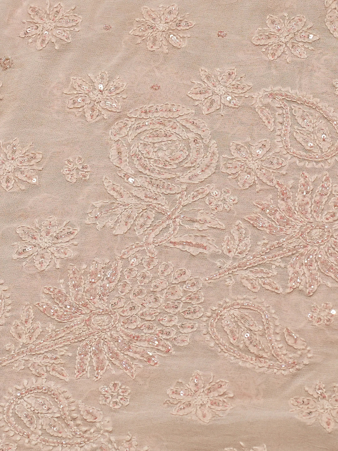 Ada Hand Embroidered Dusty Peach Viscose Georgette Lucknowi Chikankari Saree and Blouse With Cutdana Work 01A770253