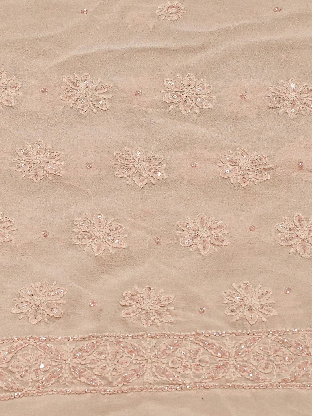 Ada Hand Embroidered Dusty Peach Viscose Georgette Lucknowi Chikankari Saree and Blouse With Cutdana Work 01A770253