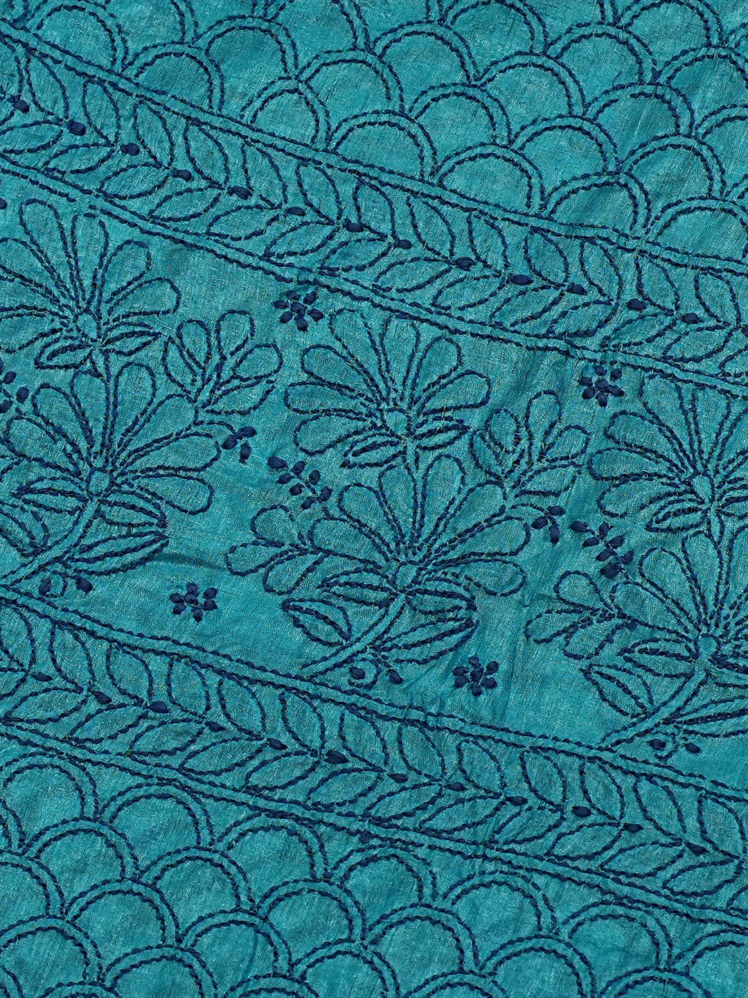 Ada Hand Embroidered Blue Silk Lucknowi Chikankari Saree and Blouse 01A808661