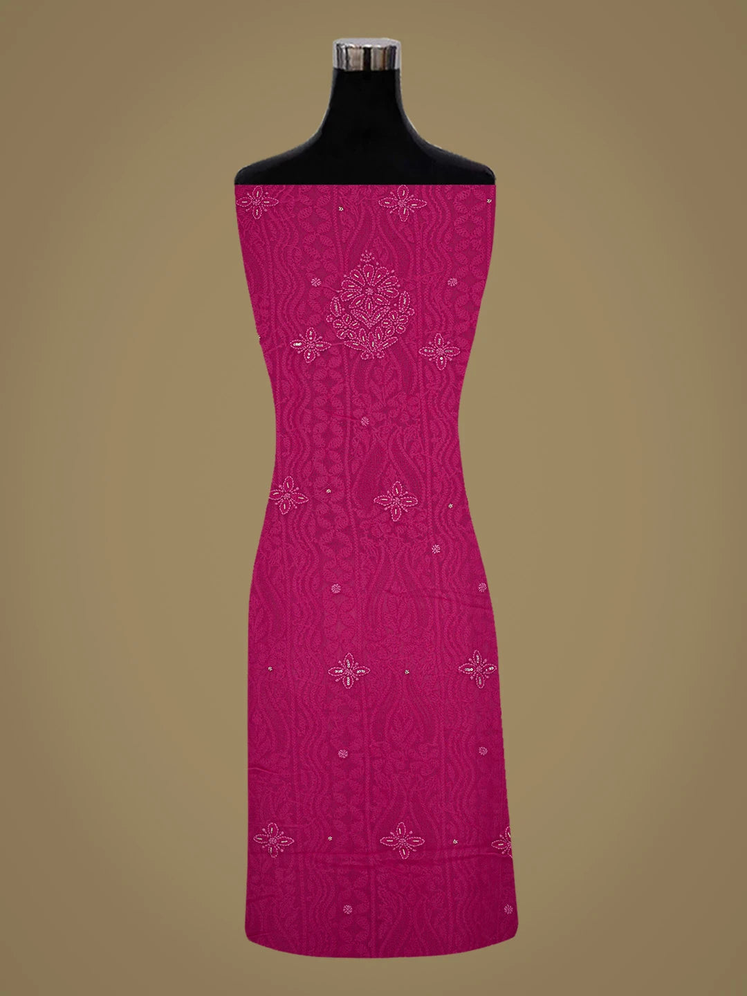 Ada Hand Embroidered Magenta Viscose Georgette Lucknowi Chikankari Unstitched Kurta Dupatta Set With Sequins Work 01A774253