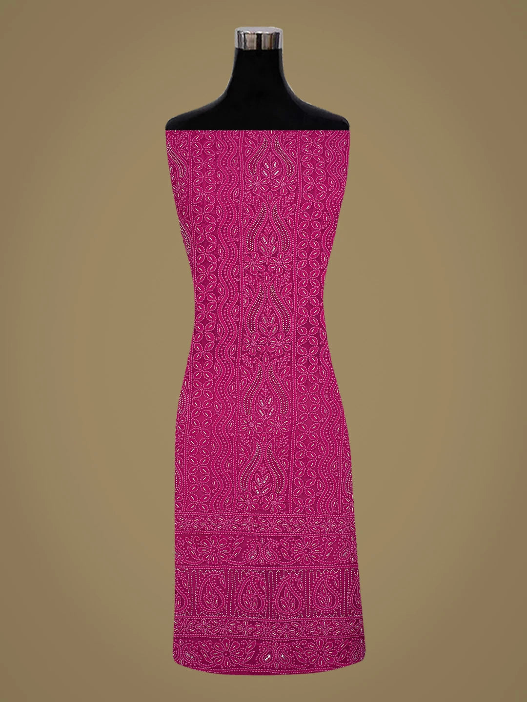 Ada Hand Embroidered Magenta Viscose Georgette Lucknowi Chikankari Unstitched Kurta Dupatta Set With Sequins Work 01A774253