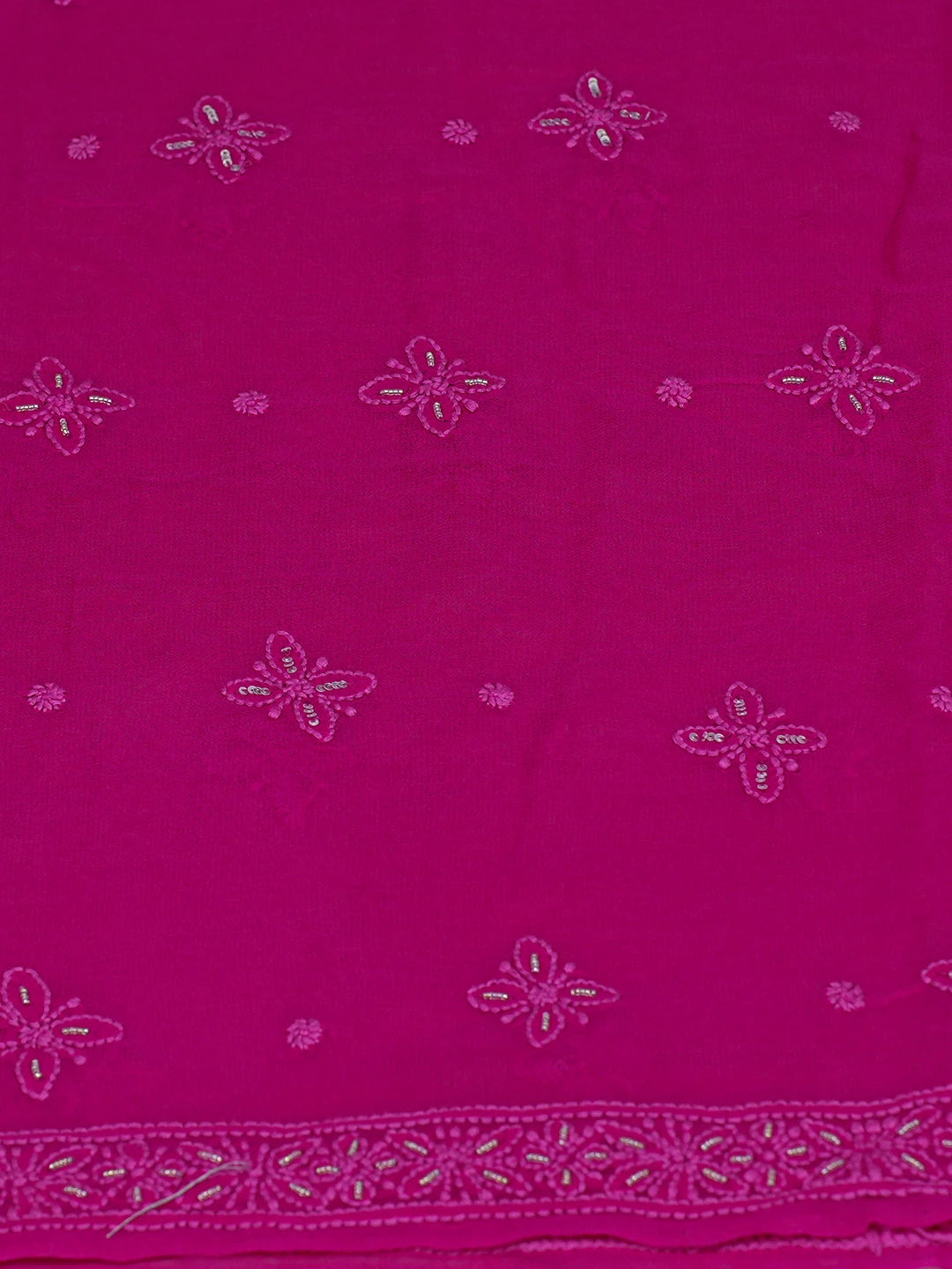 Ada Hand Embroidered Magenta Viscose Georgette Lucknowi Chikankari Unstitched Kurta Dupatta Set With Sequins Work 01A774253