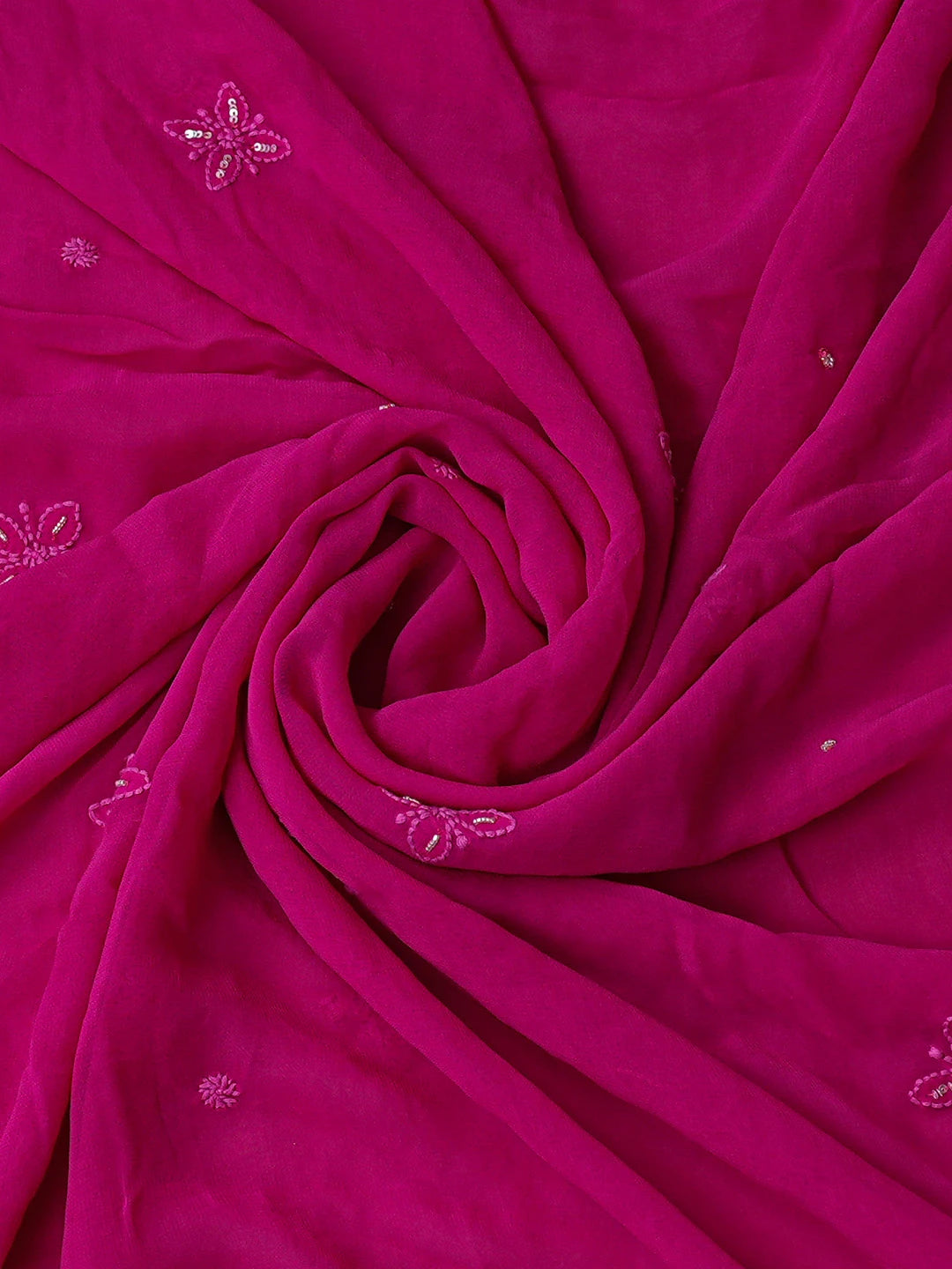 Ada Hand Embroidered Magenta Viscose Georgette Lucknowi Chikankari Unstitched Kurta Dupatta Set With Sequins Work 01A774253