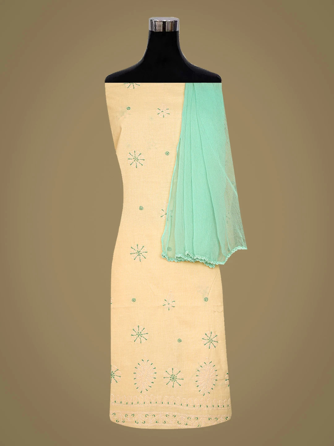 Ada Hand Embroidered Fawn Cotton Lucknowi Chikankari Unstitched Suit Piece 08A500508
