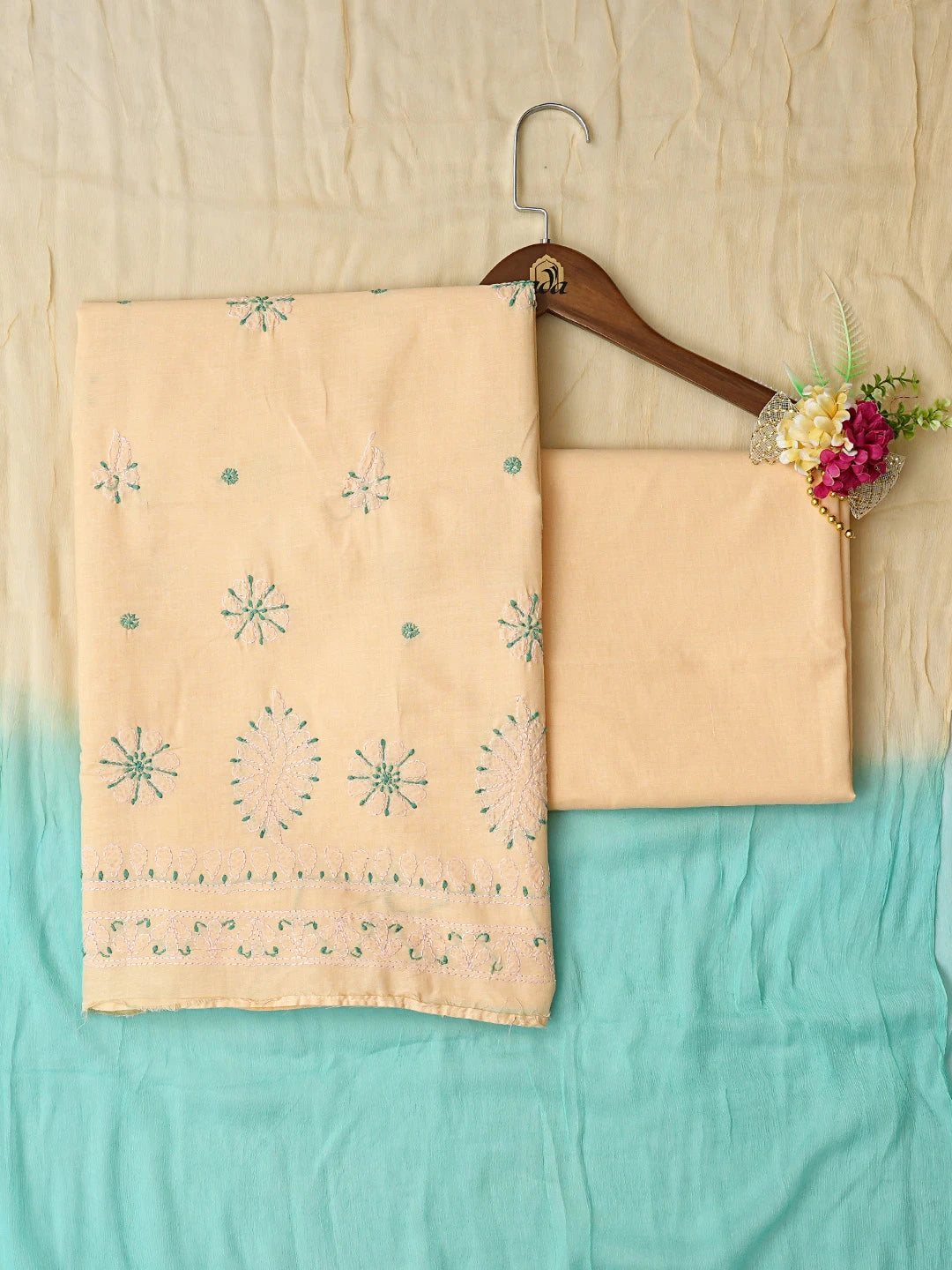 Ada Hand Embroidered Fawn Cotton Lucknowi Chikankari Unstitched Suit Piece 08A500508