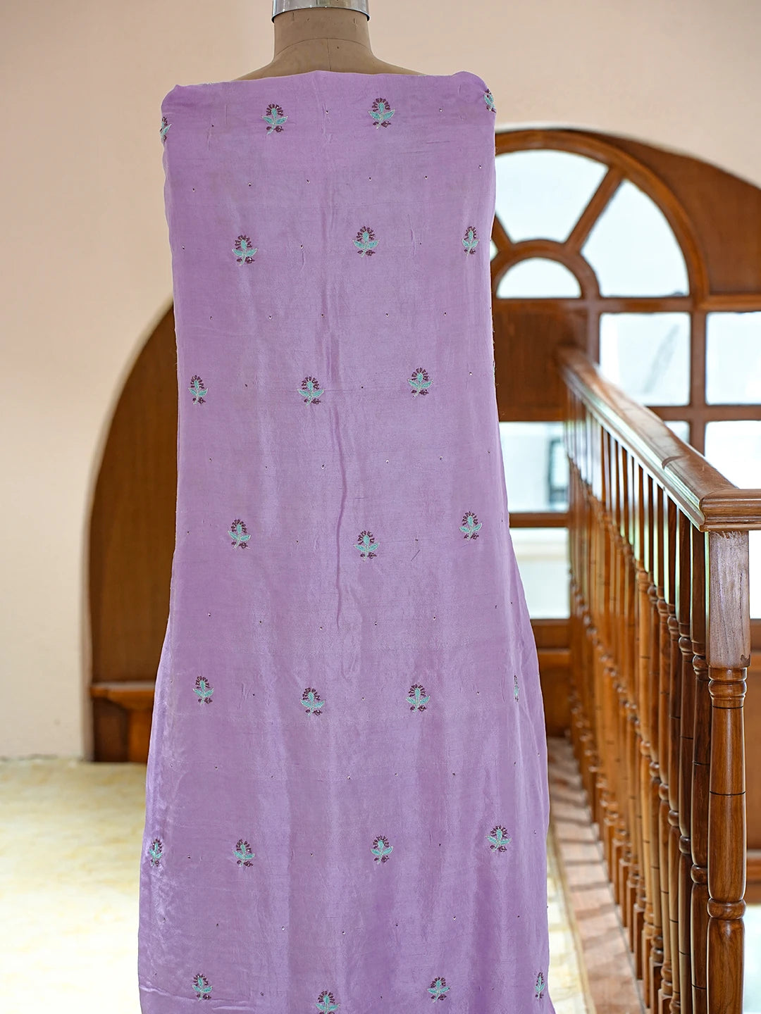 Ada Hand Embroidered Mauve Silk Lucknowi Chikankari Unstitched Kurta Dupatta Set With Cutdana Work 01A719262