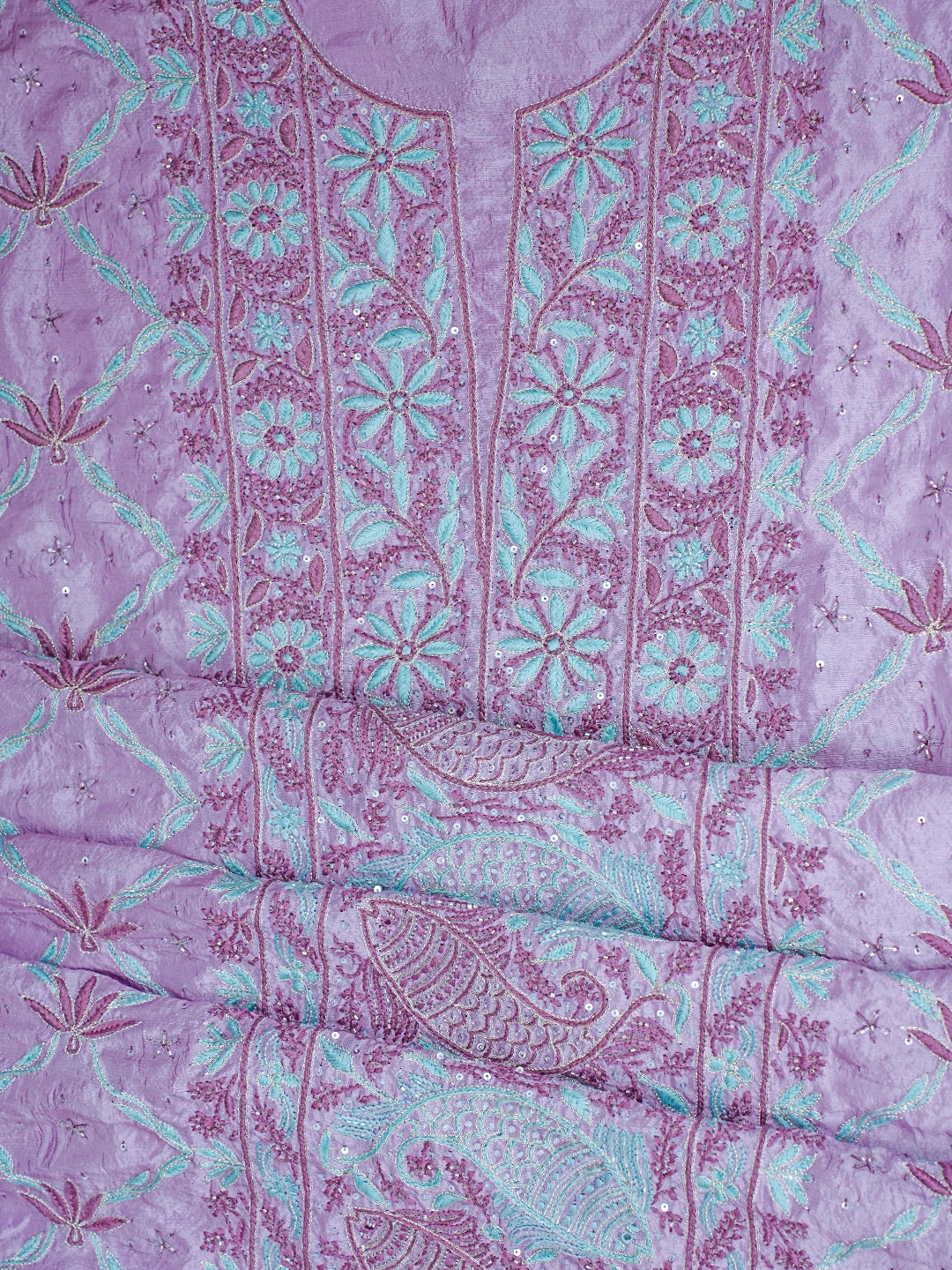 Ada Hand Embroidered Mauve Silk Lucknowi Chikankari Unstitched Kurta Dupatta Set With Cutdana Work 01A719262