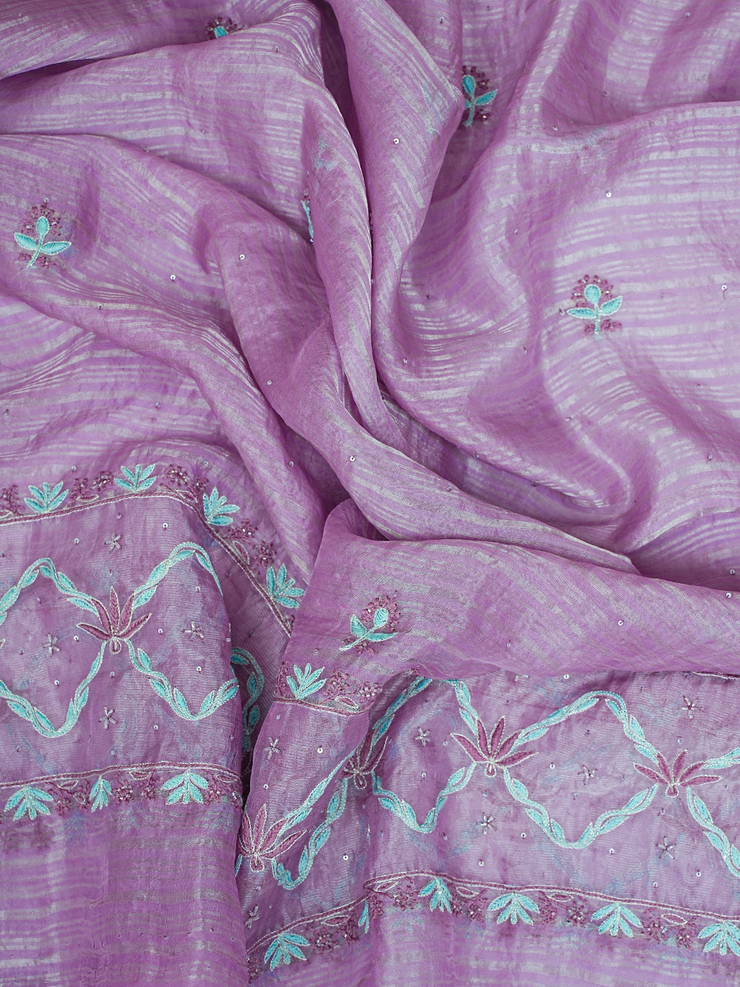 Ada Hand Embroidered Mauve Silk Lucknowi Chikankari Unstitched Kurta Dupatta Set With Cutdana Work 01A719262