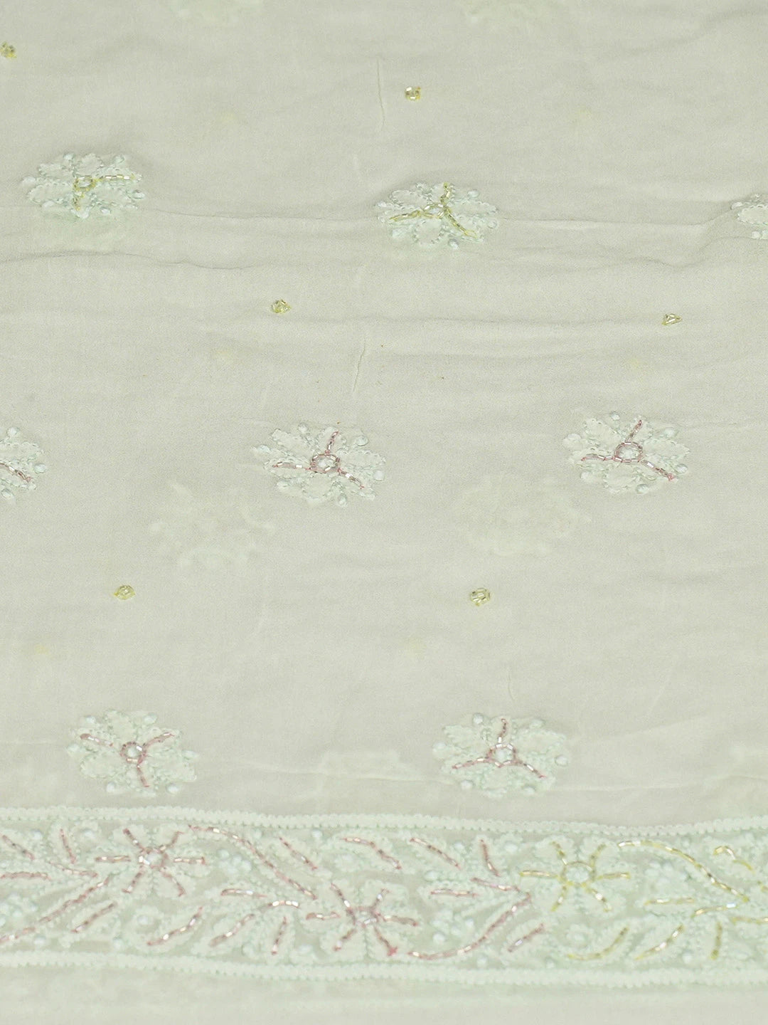 Ada Hand Embroidered Light Green Viscose Georgette Lucknowi Chikankari Unstitched Kurta Dupatta Set With Cutdana Work 01A784859