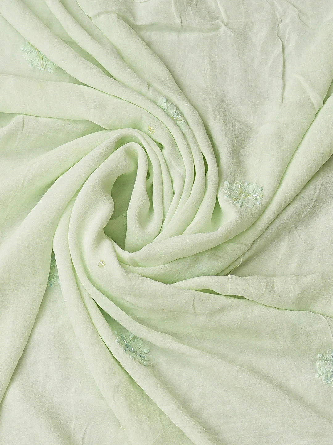Ada Hand Embroidered Light Green Viscose Georgette Lucknowi Chikankari Unstitched Kurta Dupatta Set With Cutdana Work 01A784859