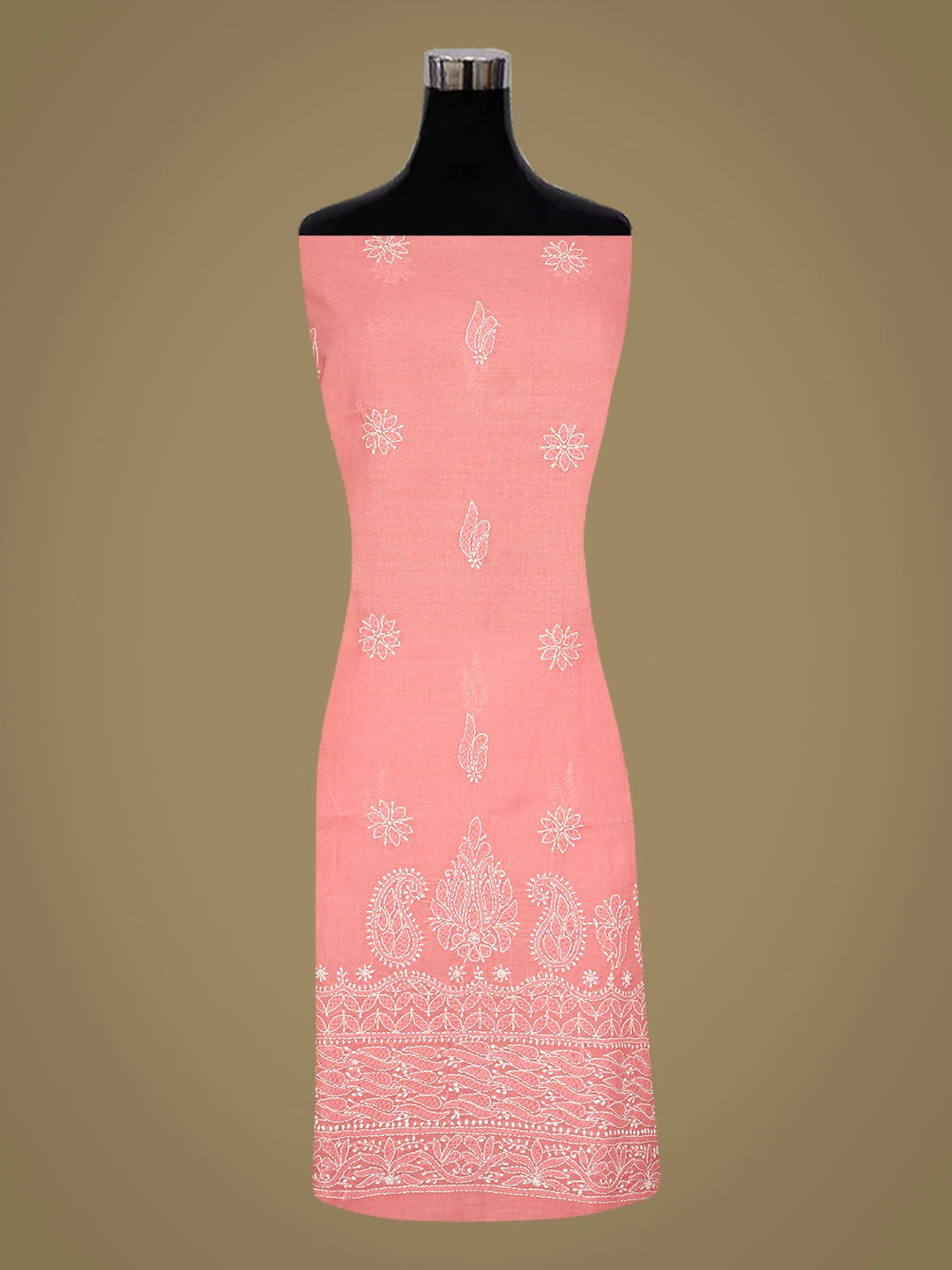Ada Hand Embroidered Carrot Pink Cotton Lucknowi Chikankari Unstitched Suit Piece 01A819079