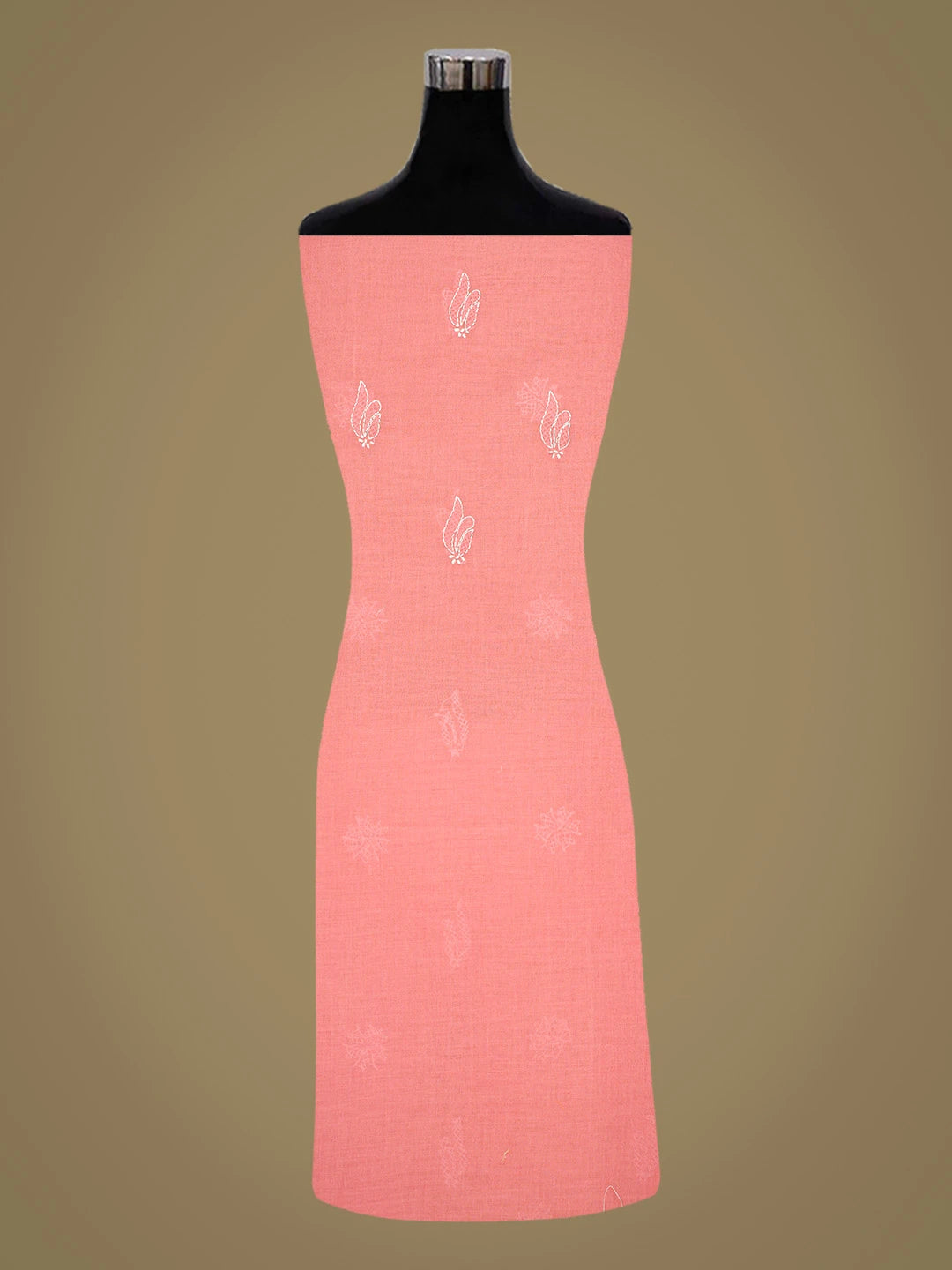 Ada Hand Embroidered Carrot Pink Cotton Lucknowi Chikankari Unstitched Suit Piece 01A819079