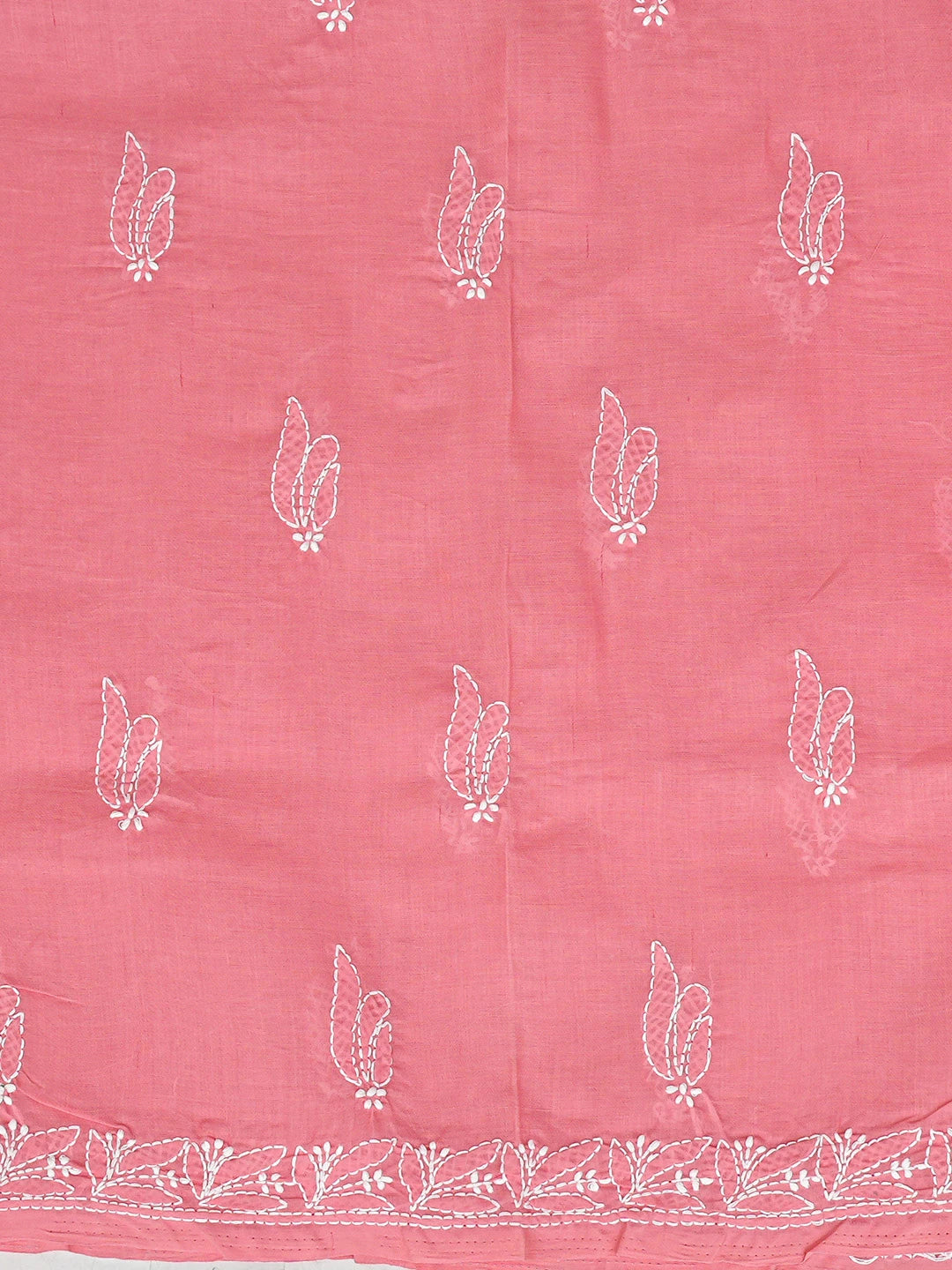 Ada Hand Embroidered Carrot Pink Cotton Lucknowi Chikankari Unstitched Suit Piece 01A819079