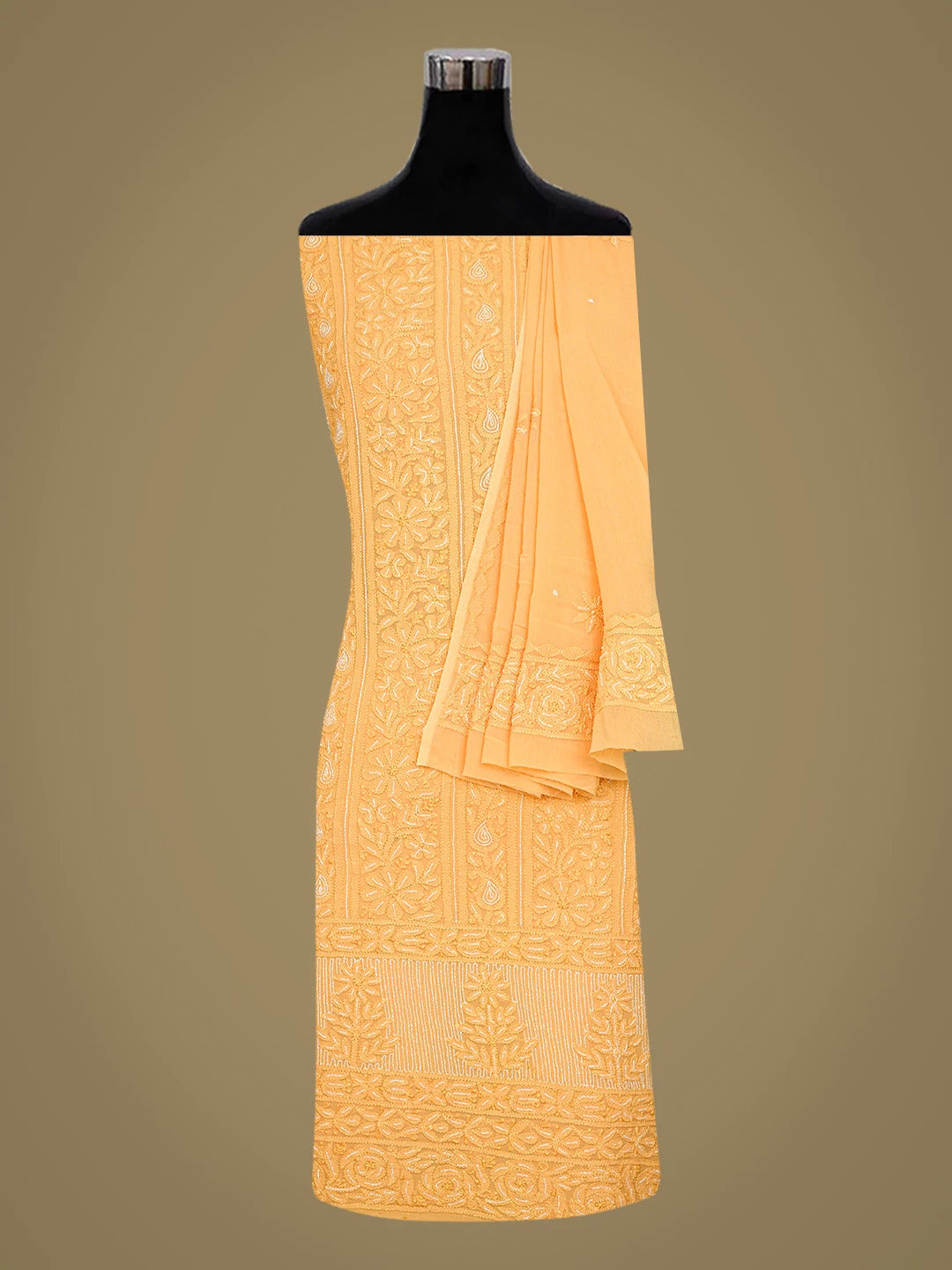 Ada Hand Embroidered Orange Viscose Georgette Lucknowi Chikankari Unstitched Kurta Dupatta Set With Cutdana Work 01A806918