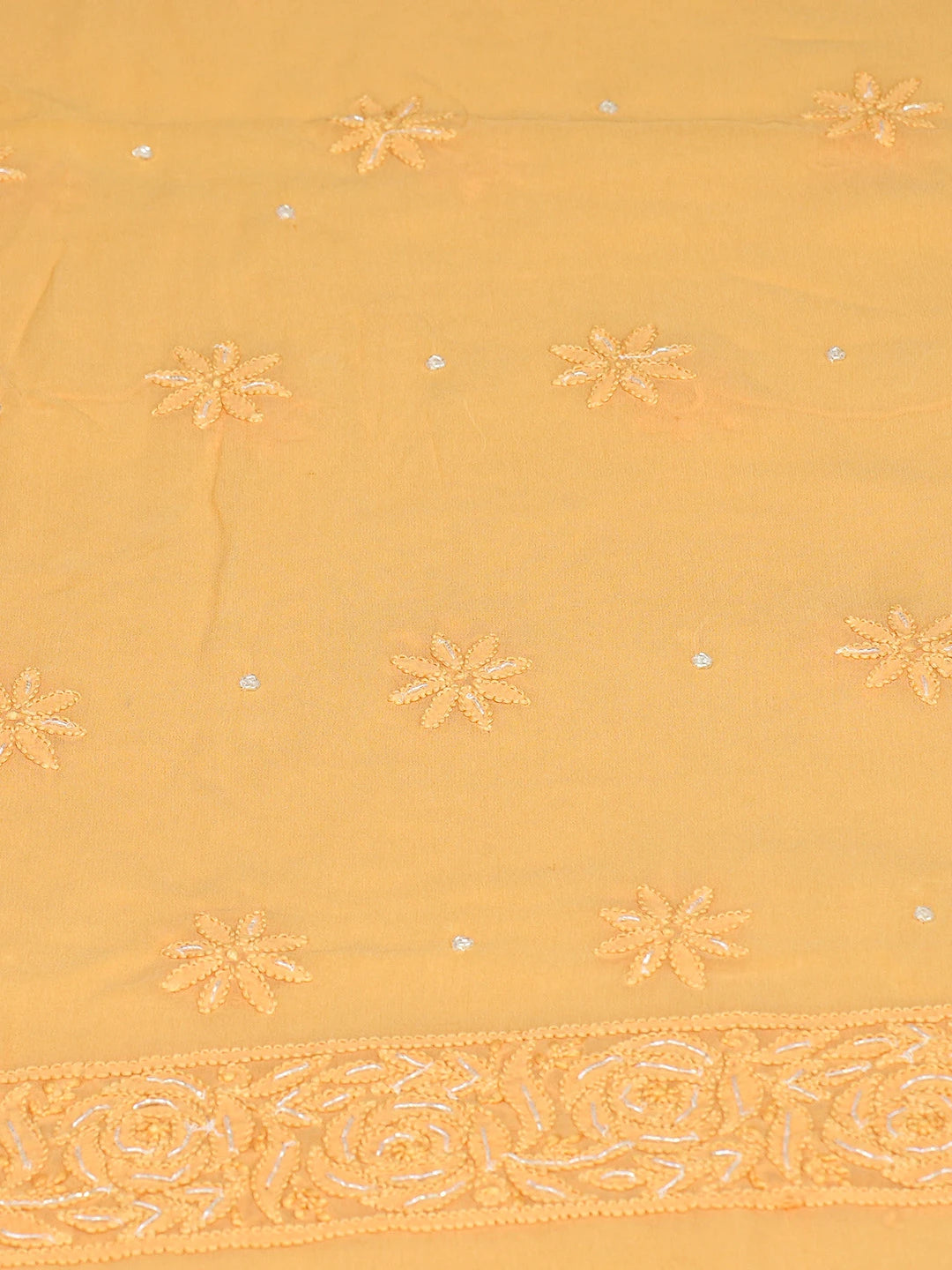 Ada Hand Embroidered Orange Viscose Georgette Lucknowi Chikankari Unstitched Kurta Dupatta Set With Cutdana Work 01A806918