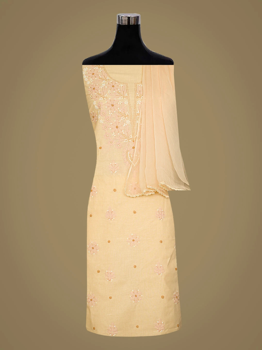 Ada Hand Embroidered Crayola Peach Cotton Lucknowi Chikankari Unstitched Suit Piece 08A500542
