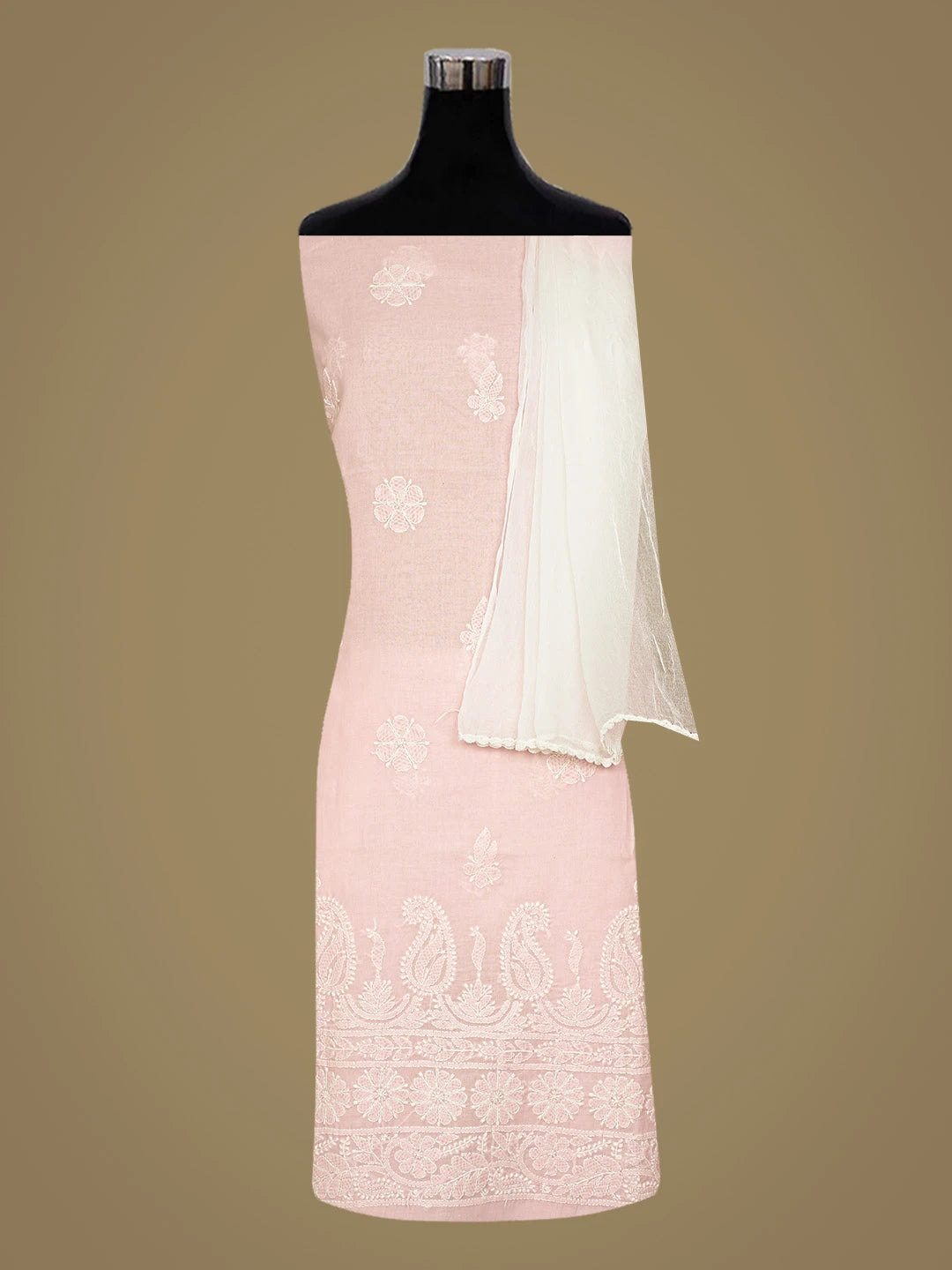 Ada Hand Embroidered Pink Cotton Lucknowi Chikankari Unstitched Suit Piece 01A819040