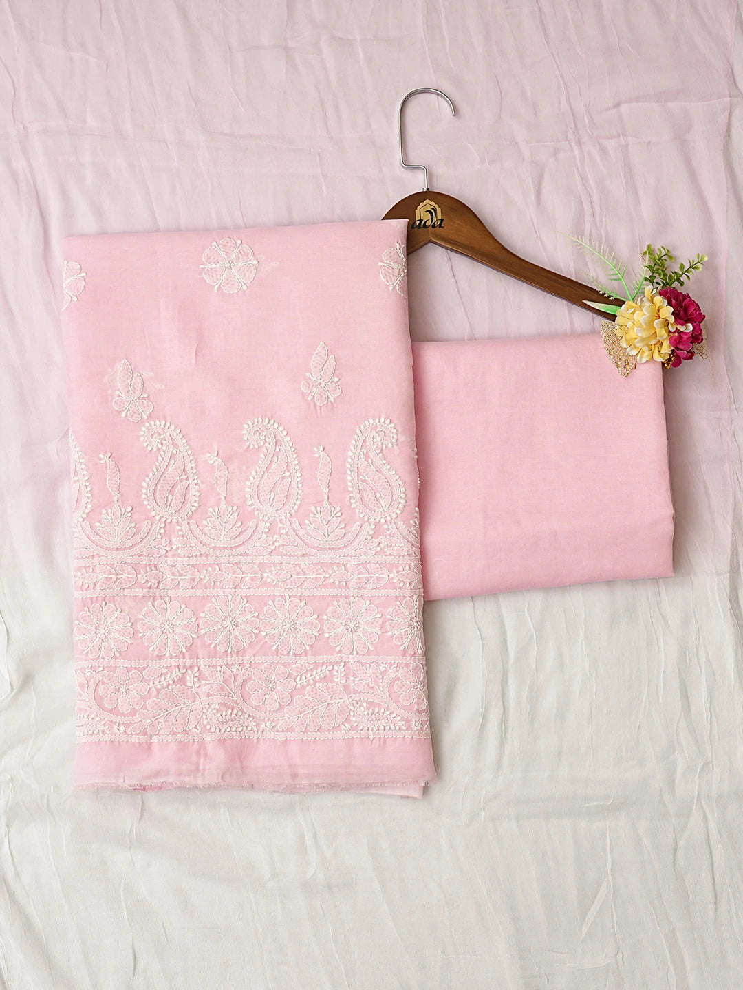 Ada Hand Embroidered Pink Cotton Lucknowi Chikankari Unstitched Suit Piece 01A819040