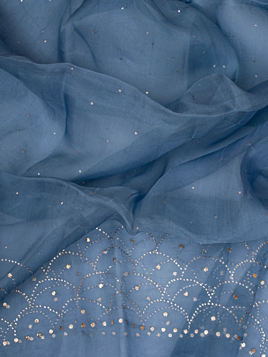 Ada Hand Embroidered Air Force Blue Organza Lucknowi Chikankari Semi-stitched Kurta Dupatta Set With Muqaish Work 01A774249
