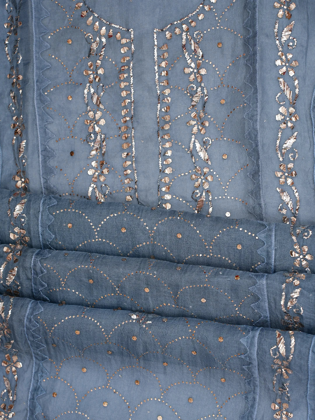 Ada Hand Embroidered Air Force Blue Organza Lucknowi Chikankari Semi-stitched Kurta Dupatta Set With Muqaish Work 01A774249