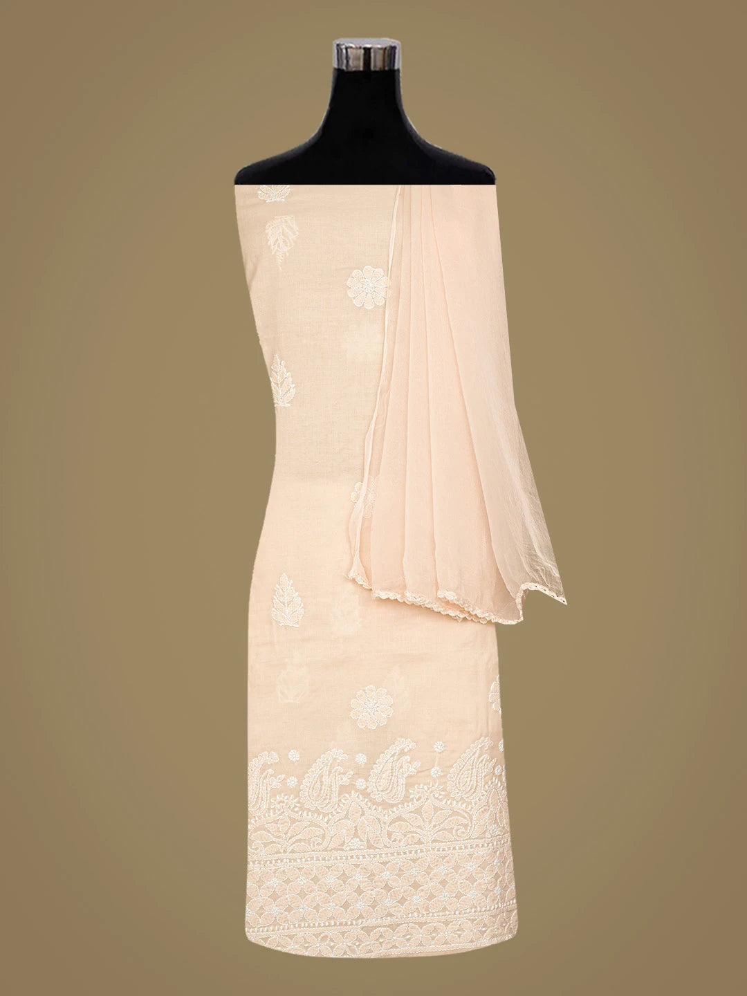 Ada Hand Embroidered Peach Cotton Lucknowi Chikankari Unstitched Suit Piece 01A819058