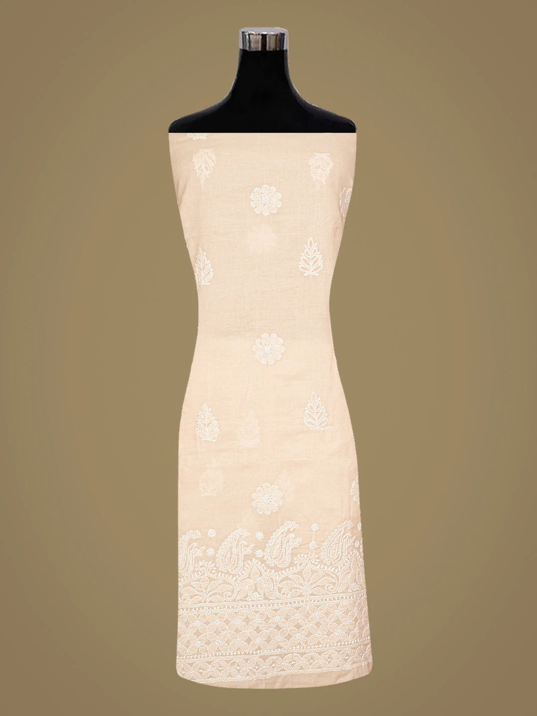 Ada Hand Embroidered Peach Cotton Lucknowi Chikankari Unstitched Suit Piece 01A819058