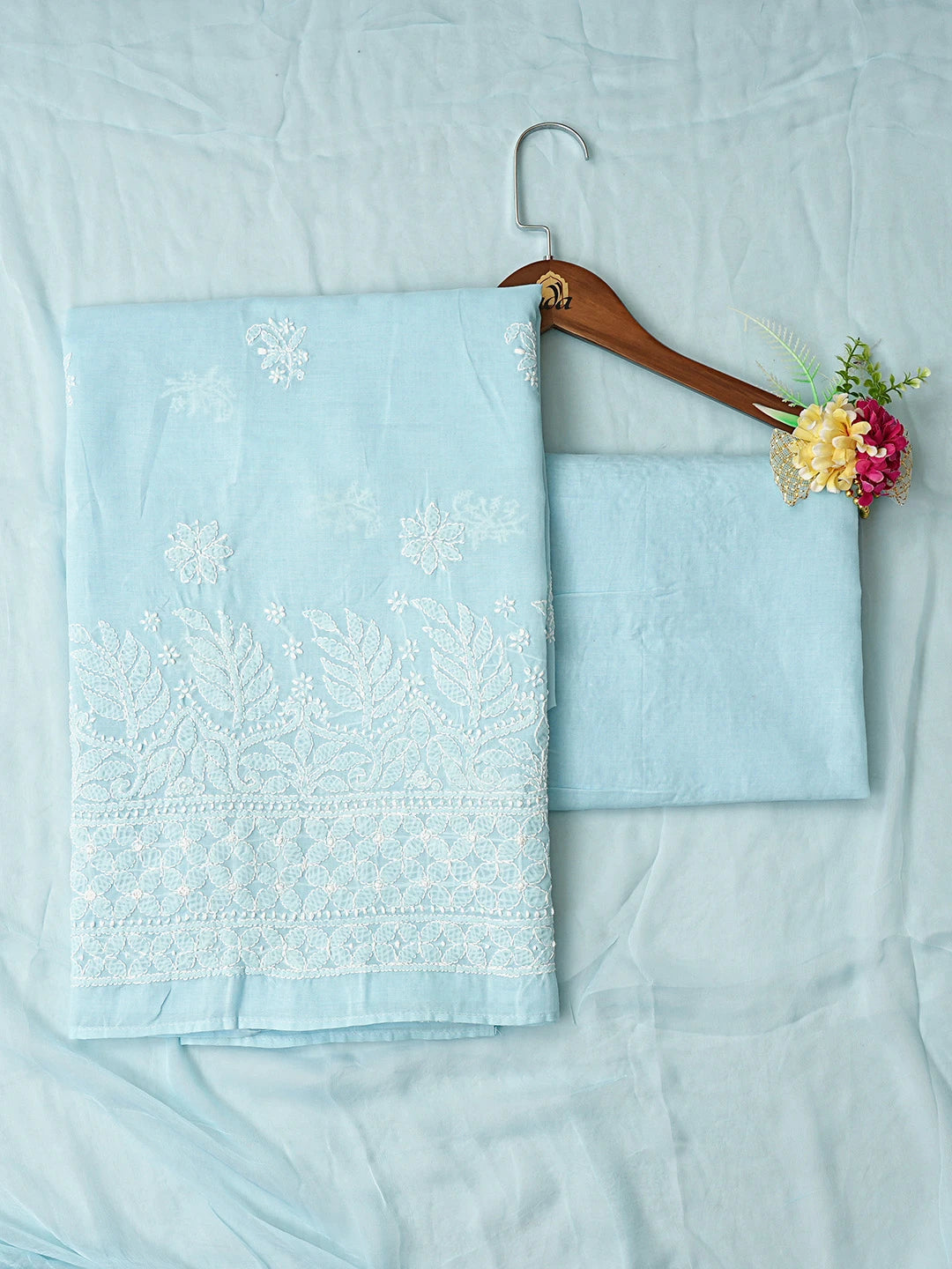 Ada Hand Embroidered Blue Cotton Lucknowi Chikankari Unstitched Suit Piece 01A819067