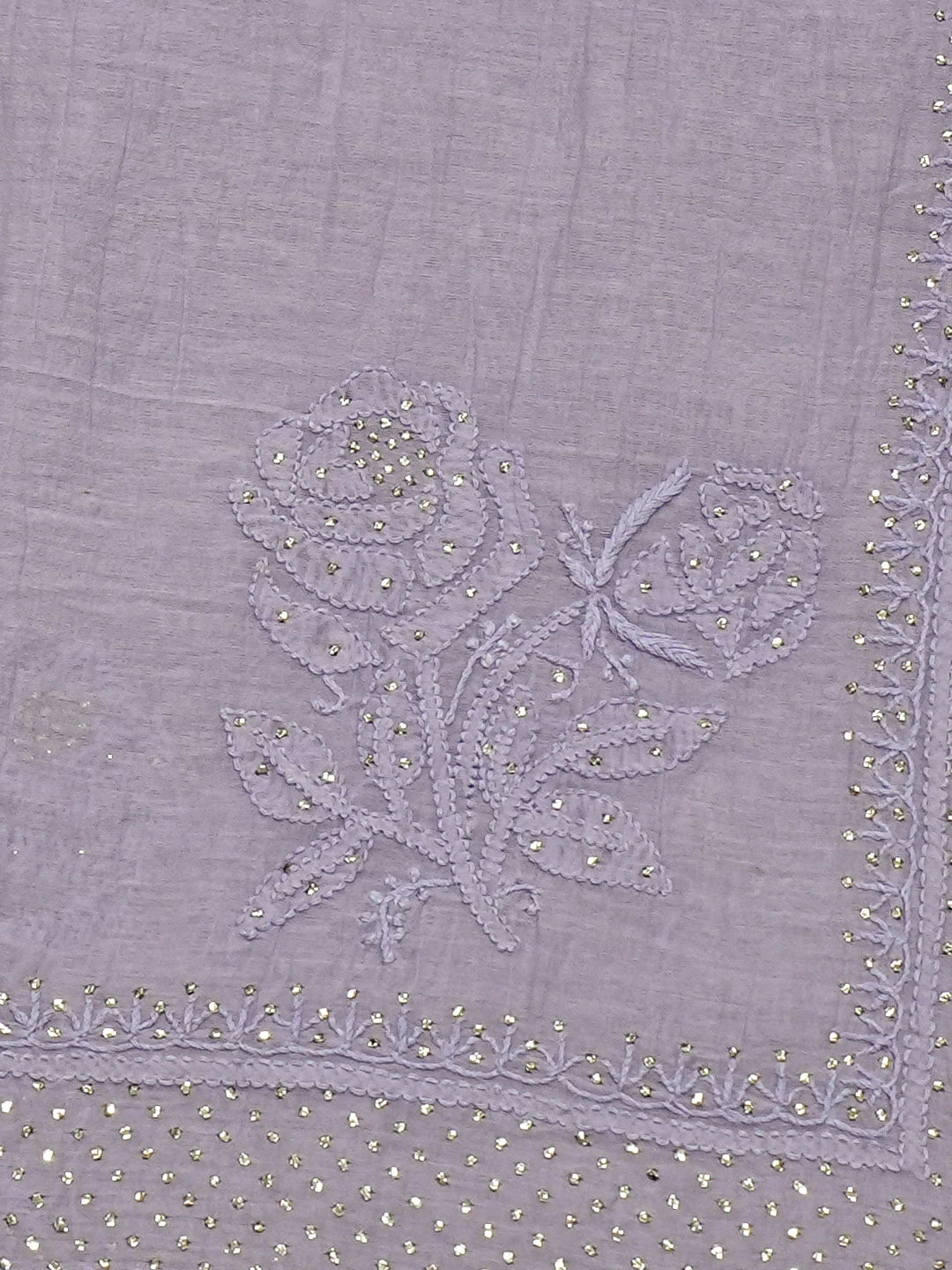 Ada Hand Embroidered Light Periwinkle Mauve Chanderi Lucknowi Chikankari Saree/Blouse with Muqaish Work 01A675543